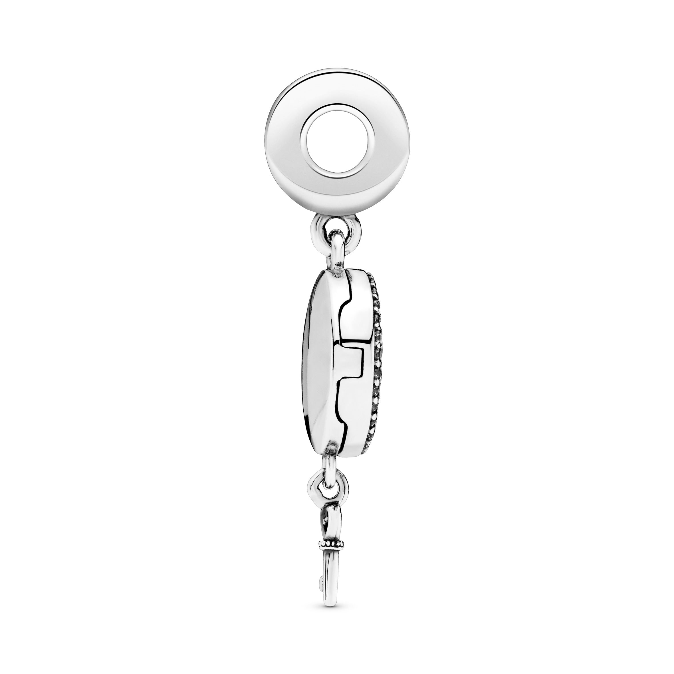Regal pattern key openable silver dangle with clear cubic zirconia