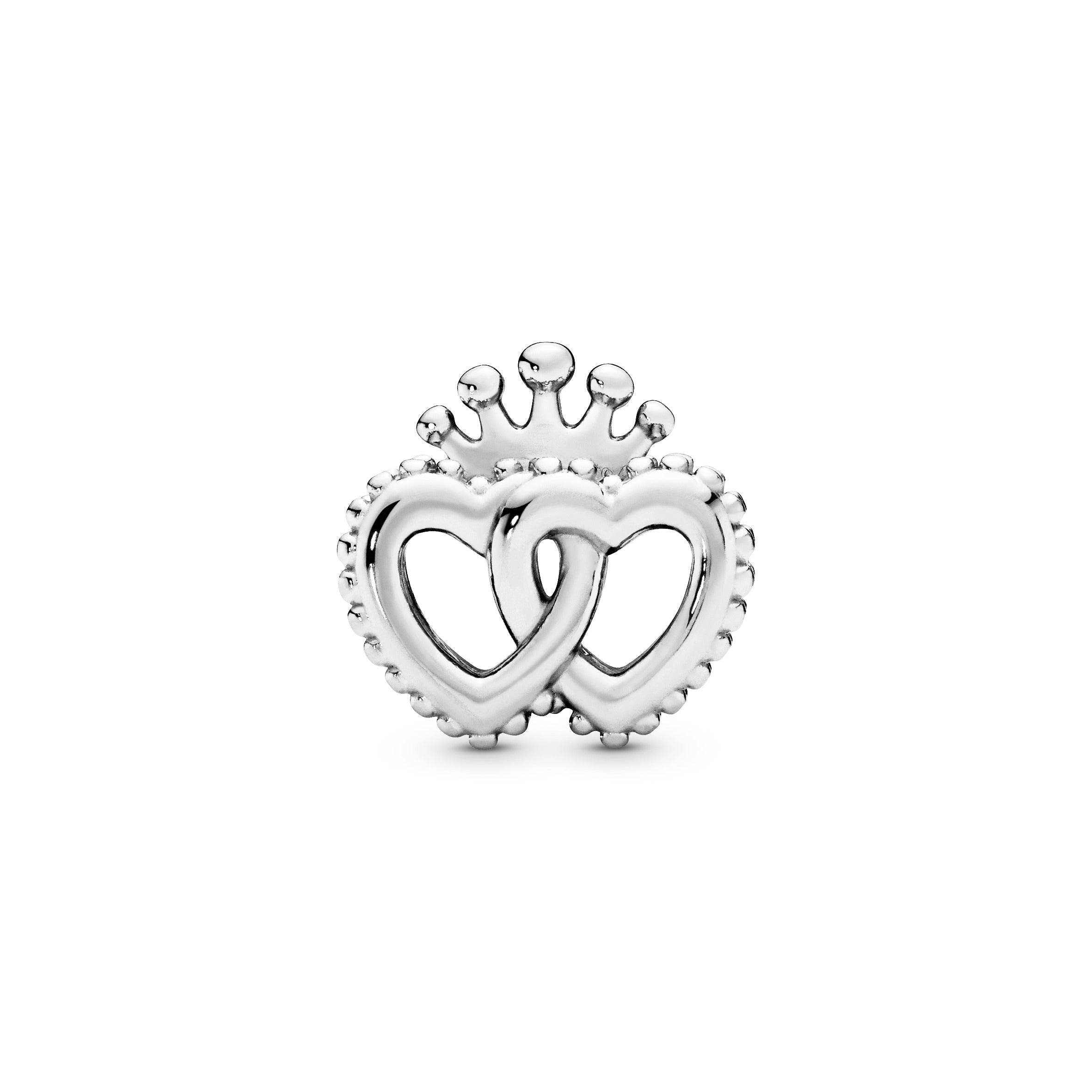 Interlocked crowned hearts silver charm