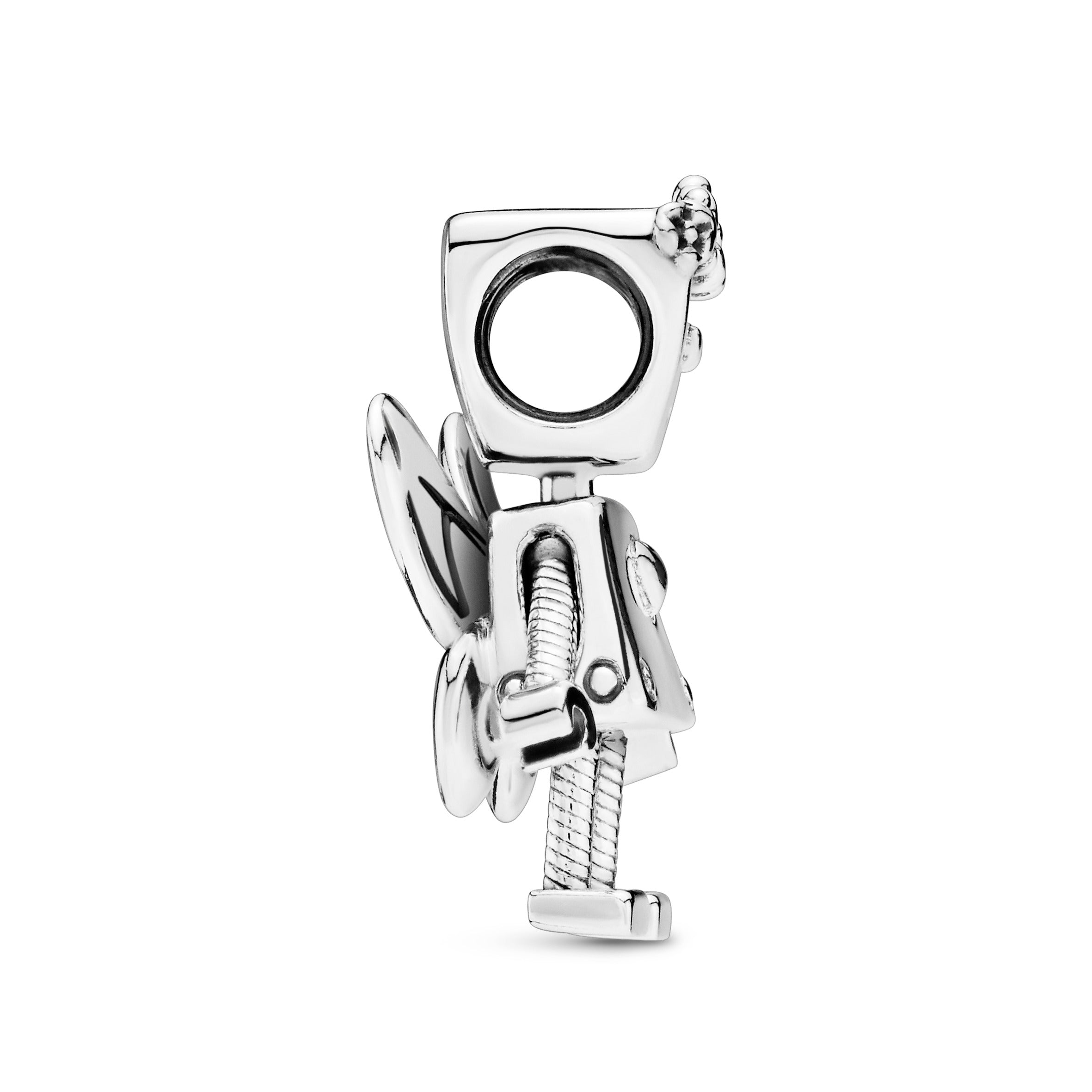 Robot girl with flowers and wings silver charm