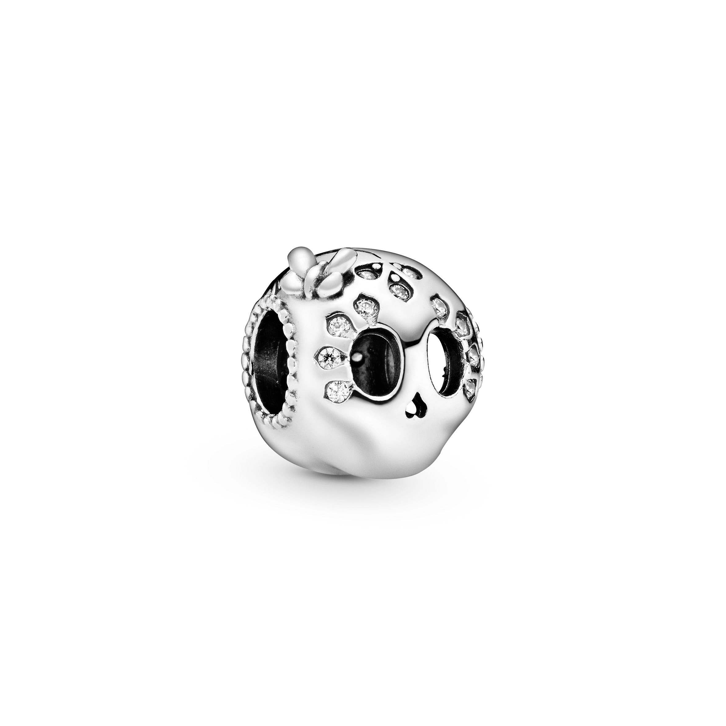 Skull silver charm with clear cubic zirconia