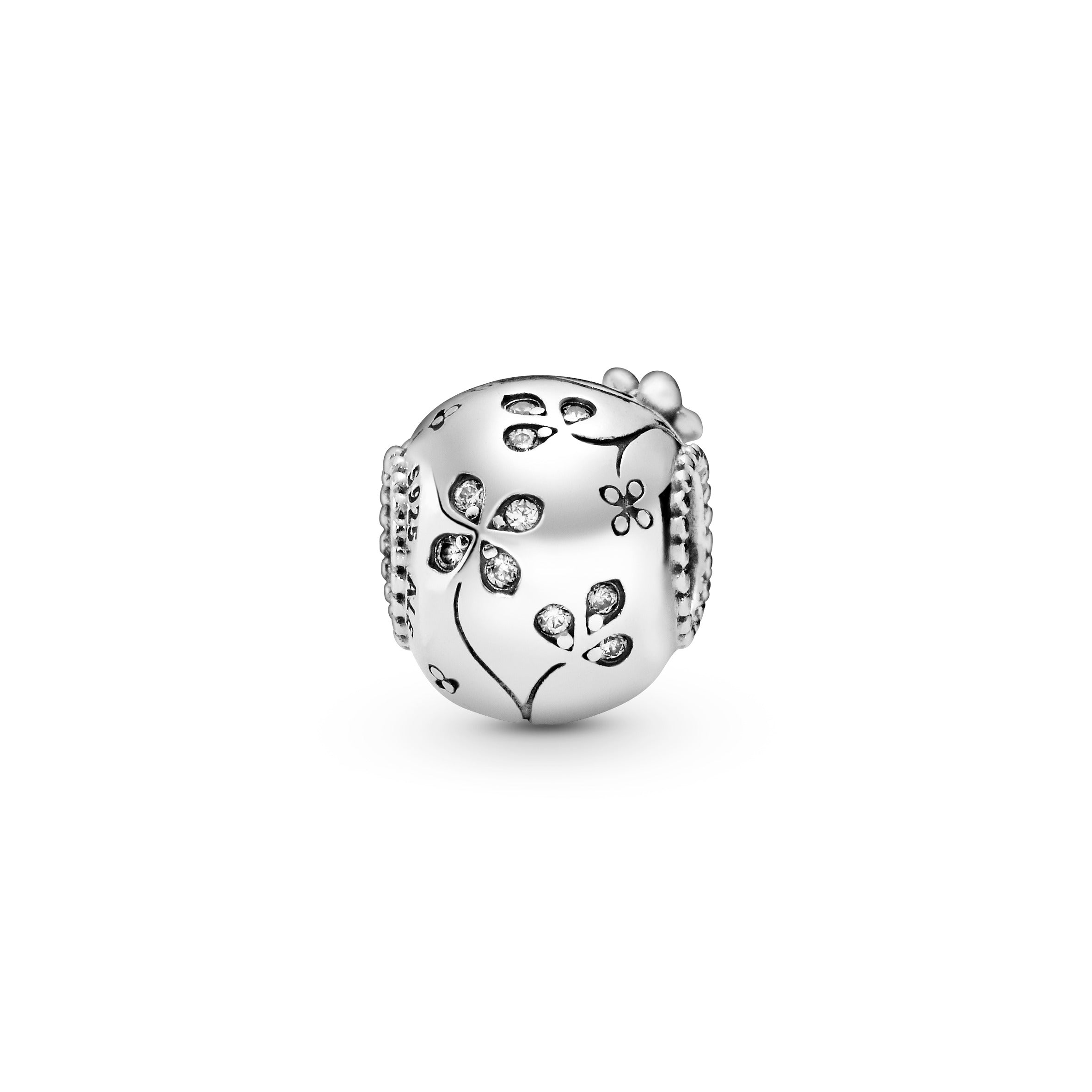 Skull silver charm with clear cubic zirconia