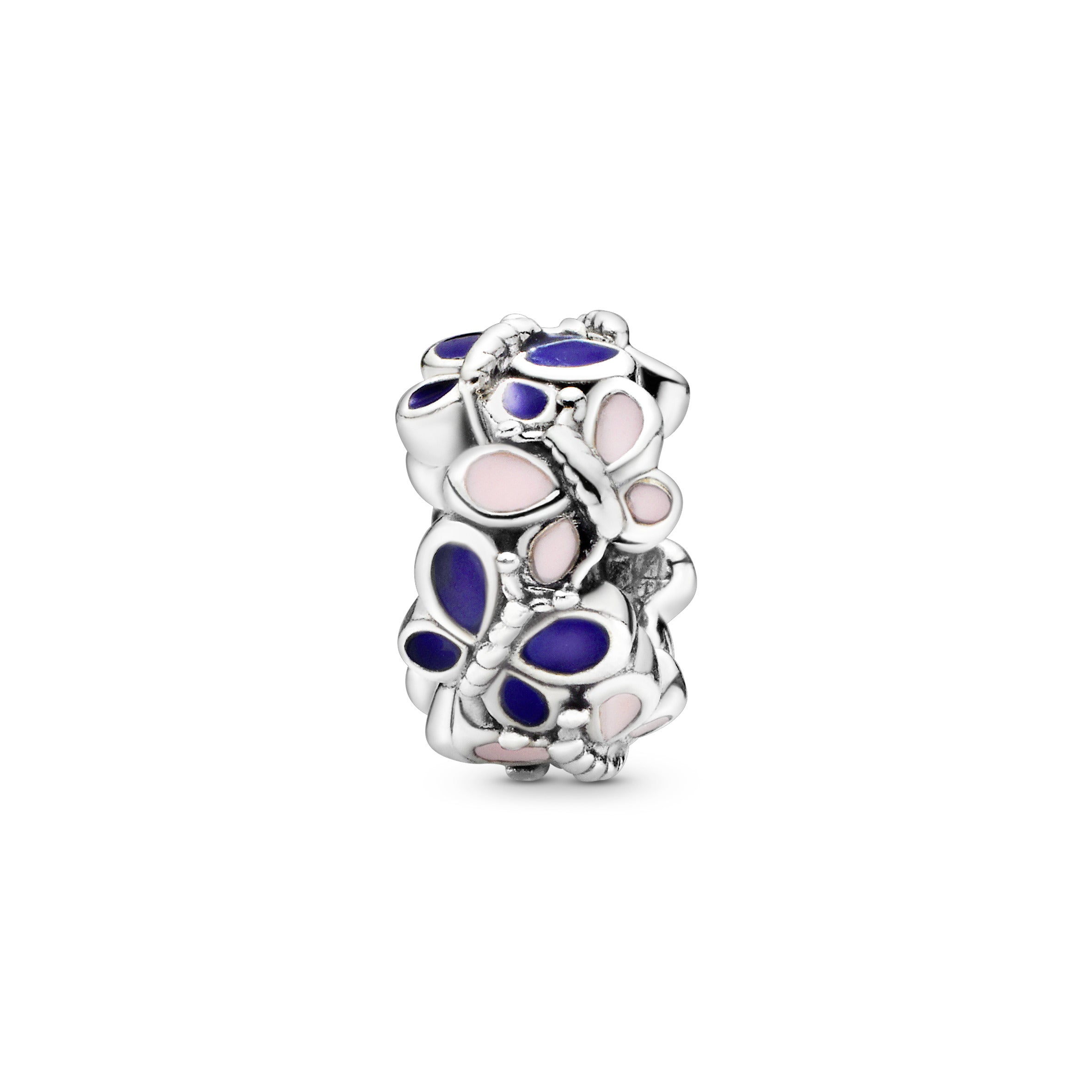 Butterfly silver spacer with pink and blue enamel