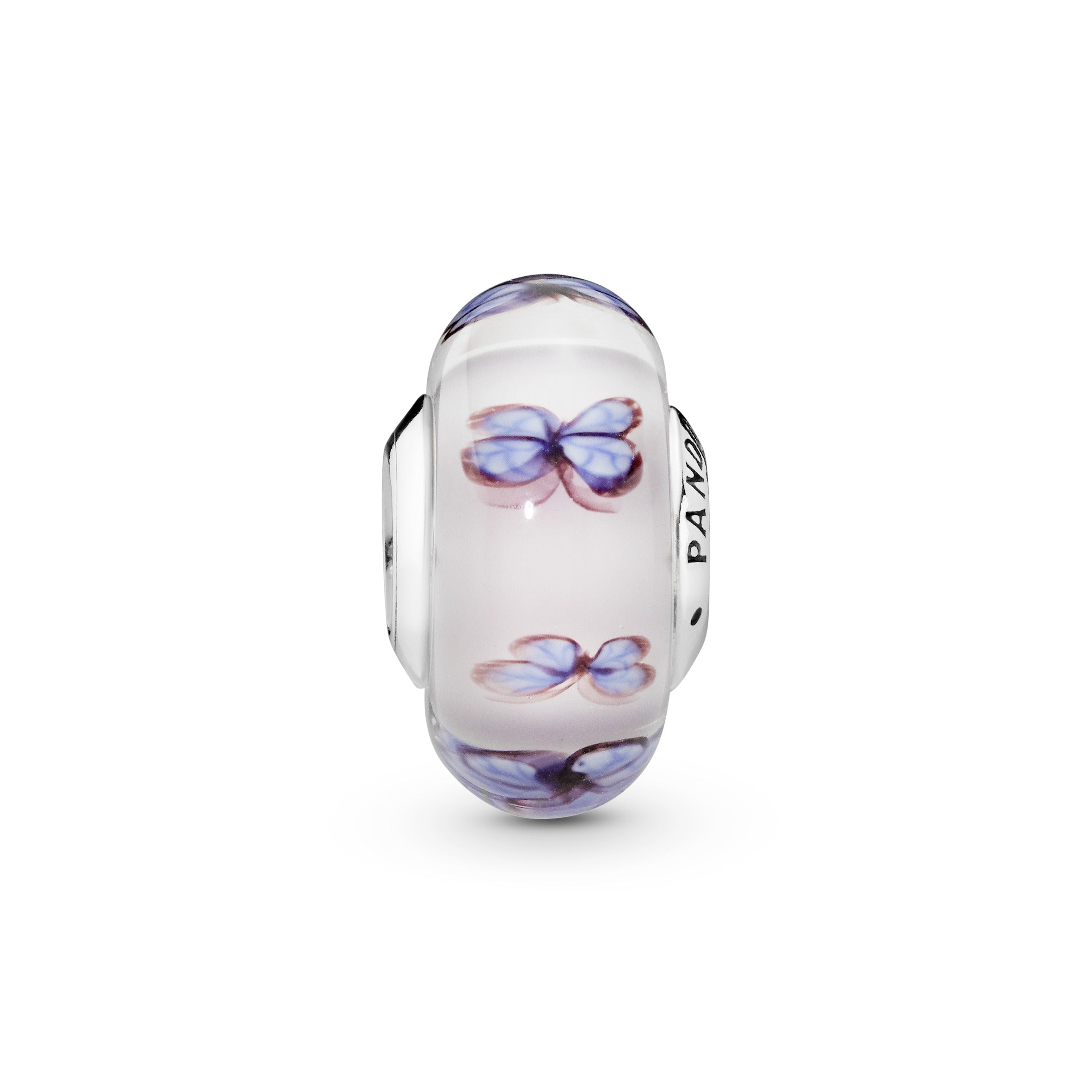 Butterfly silver charm with pink, purple and transparent Murano glass