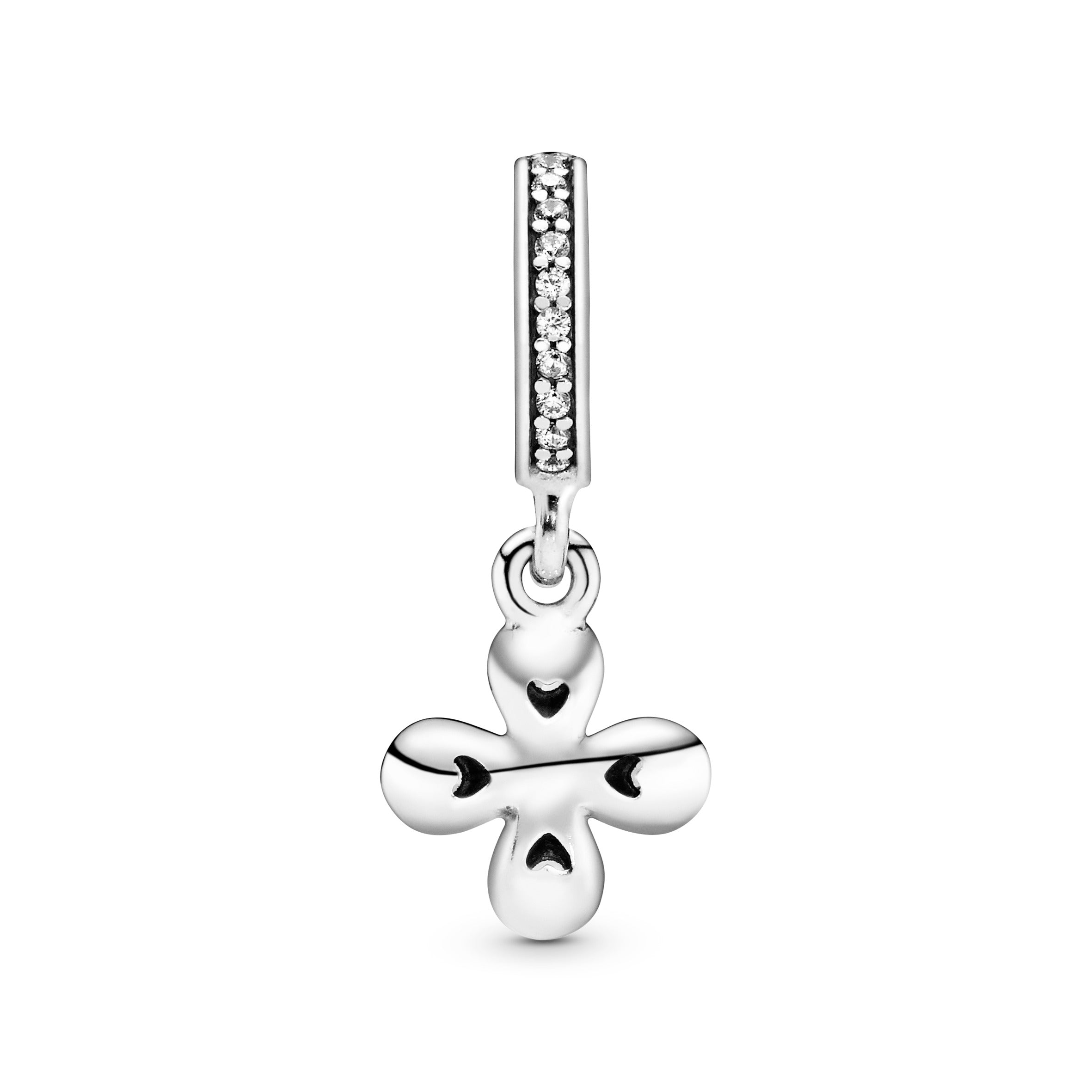 Flower silver dangle with clear cubic zirconia