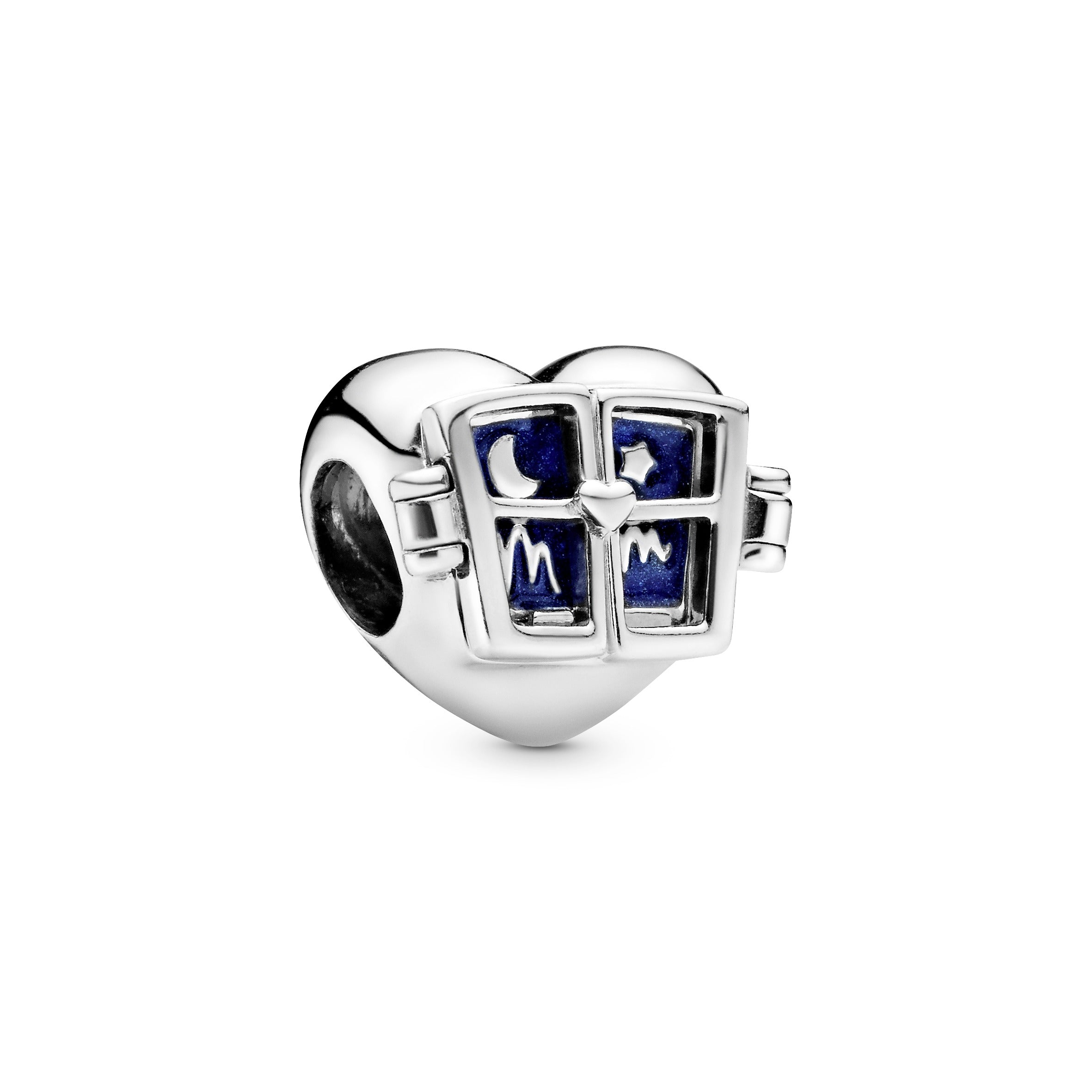 Mum heart silver charm with blue enamel