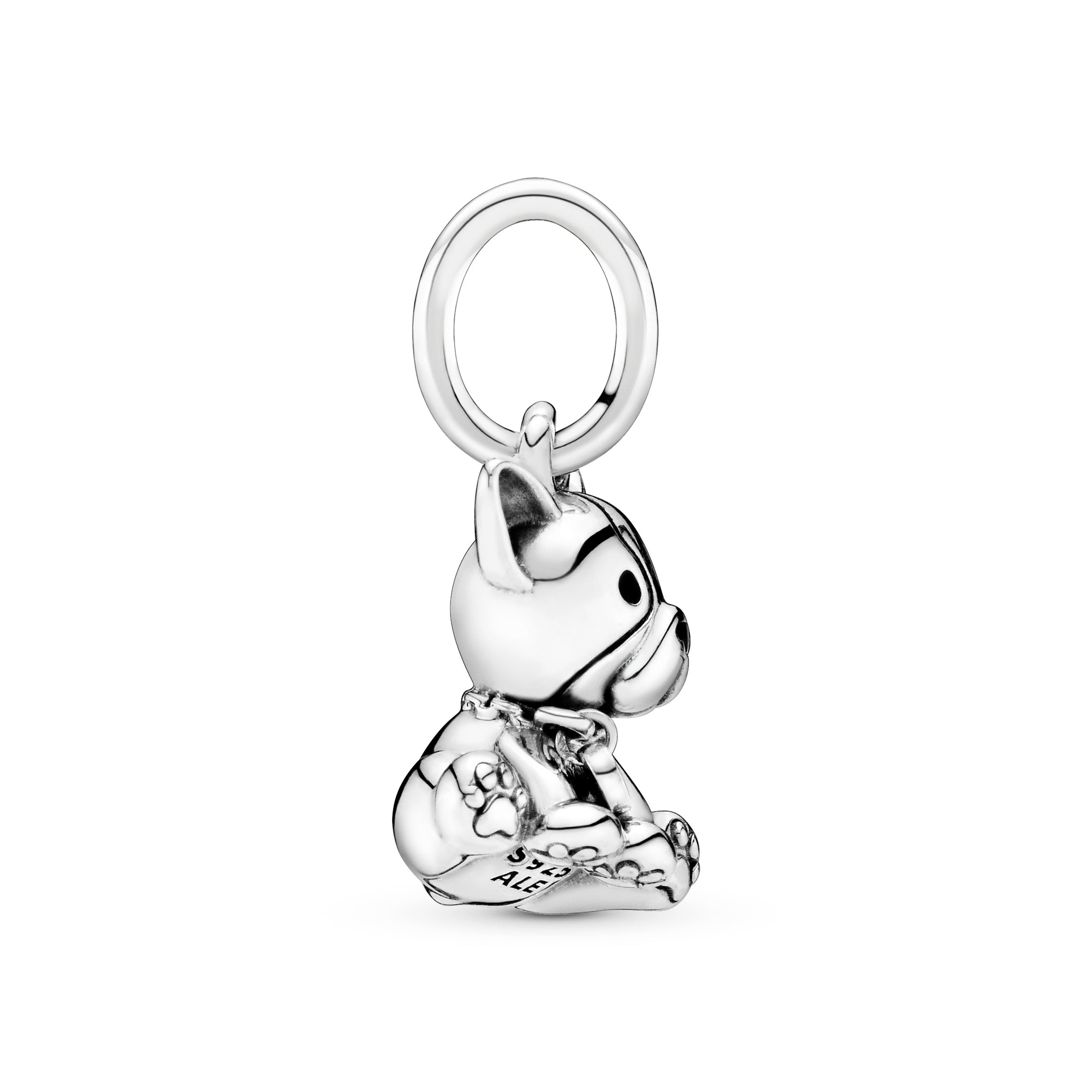 French bulldog silver dangle with black enamel