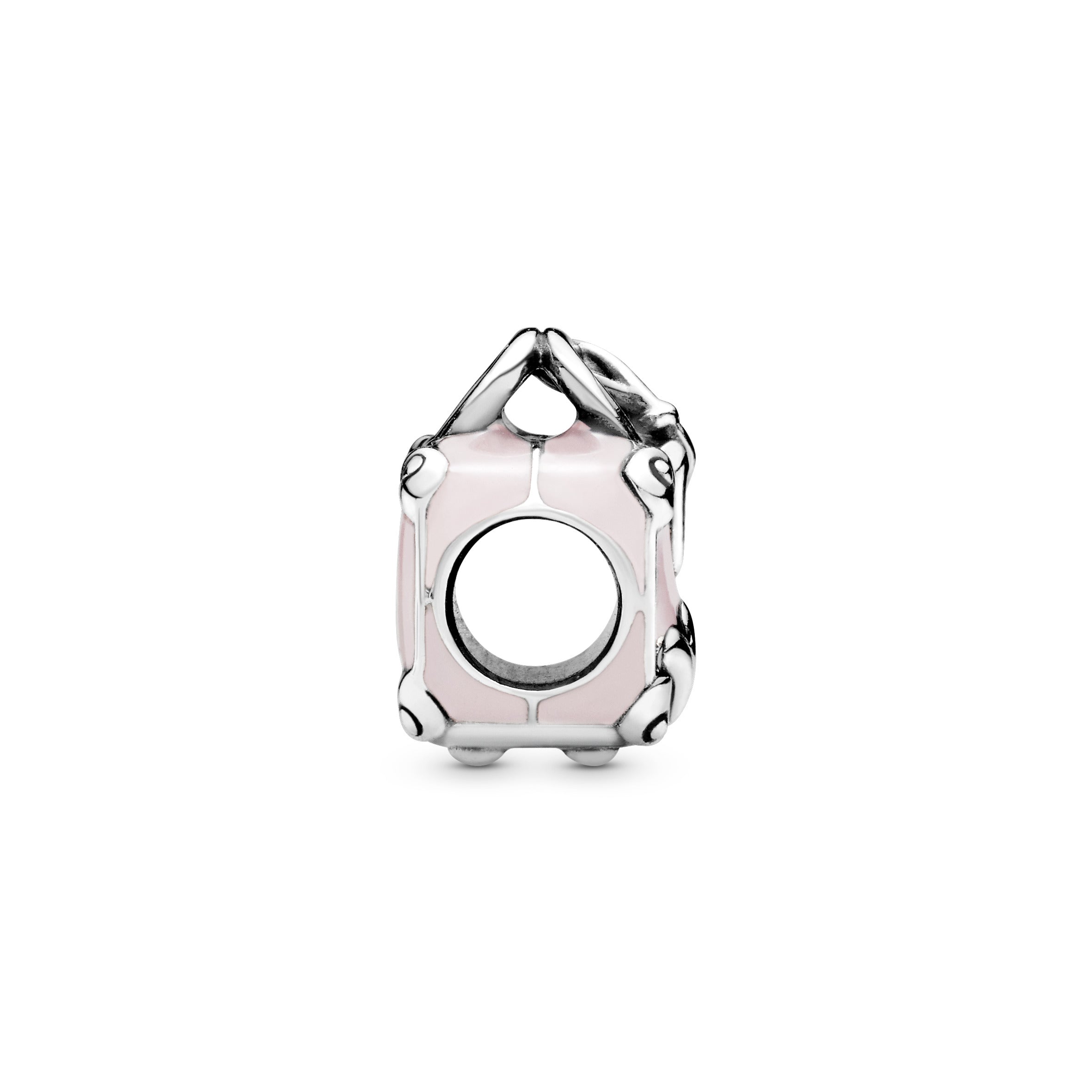 Suitcase silver charm with pink enamel