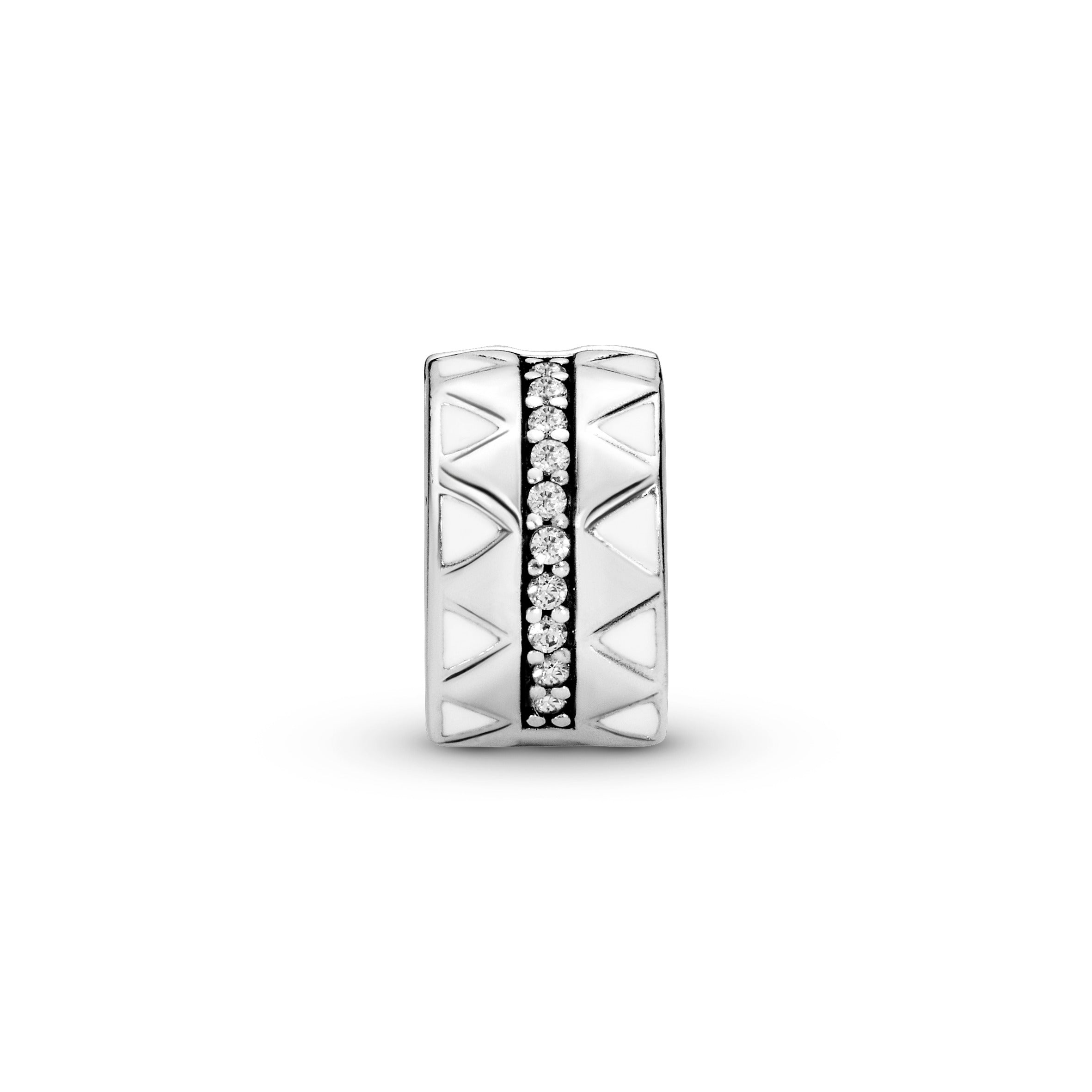 Silver clip with clear cubic zirconia and white enamel
