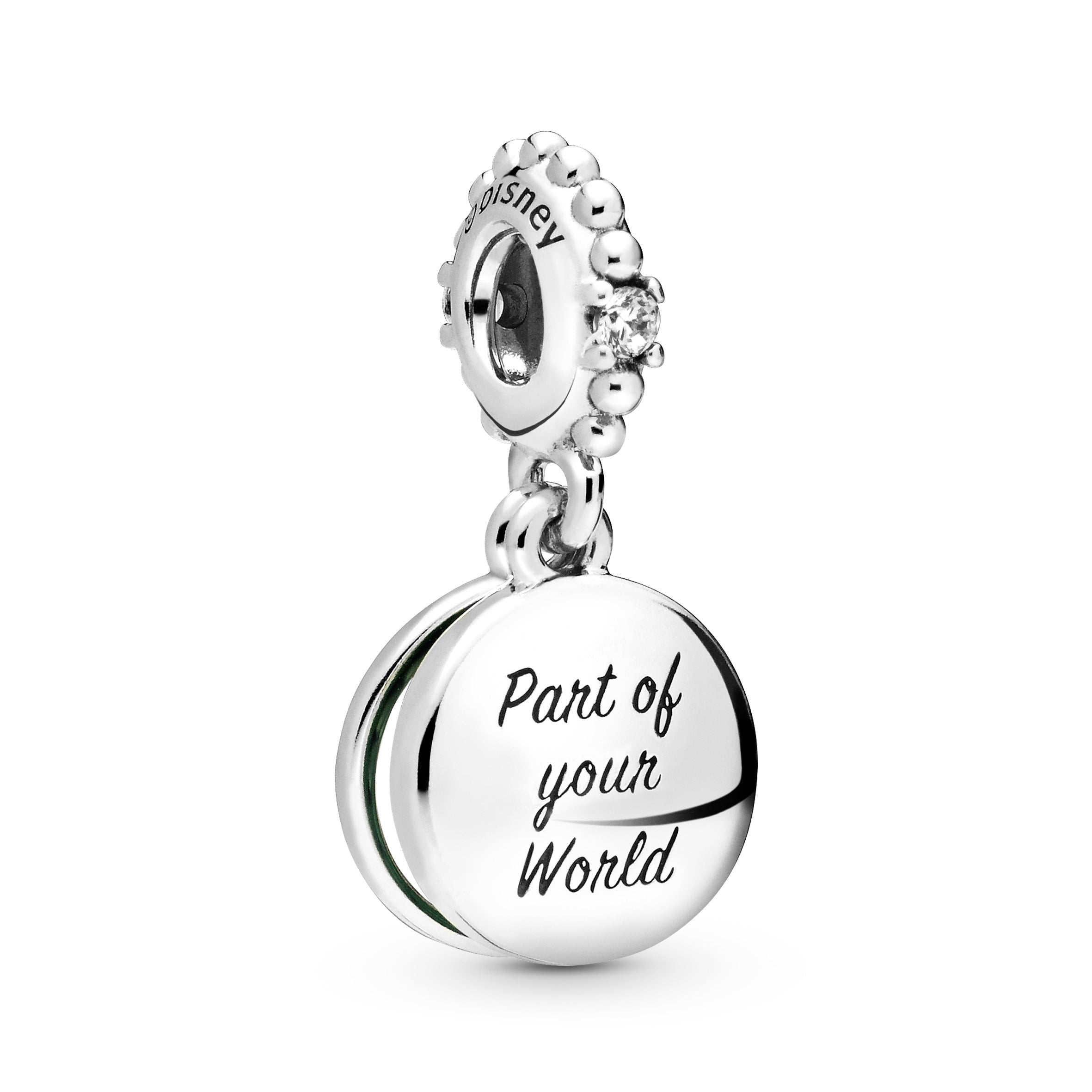 Disney Ariel sterling silver dangle with clear cubic zirconia, royal green crystal and green enamel