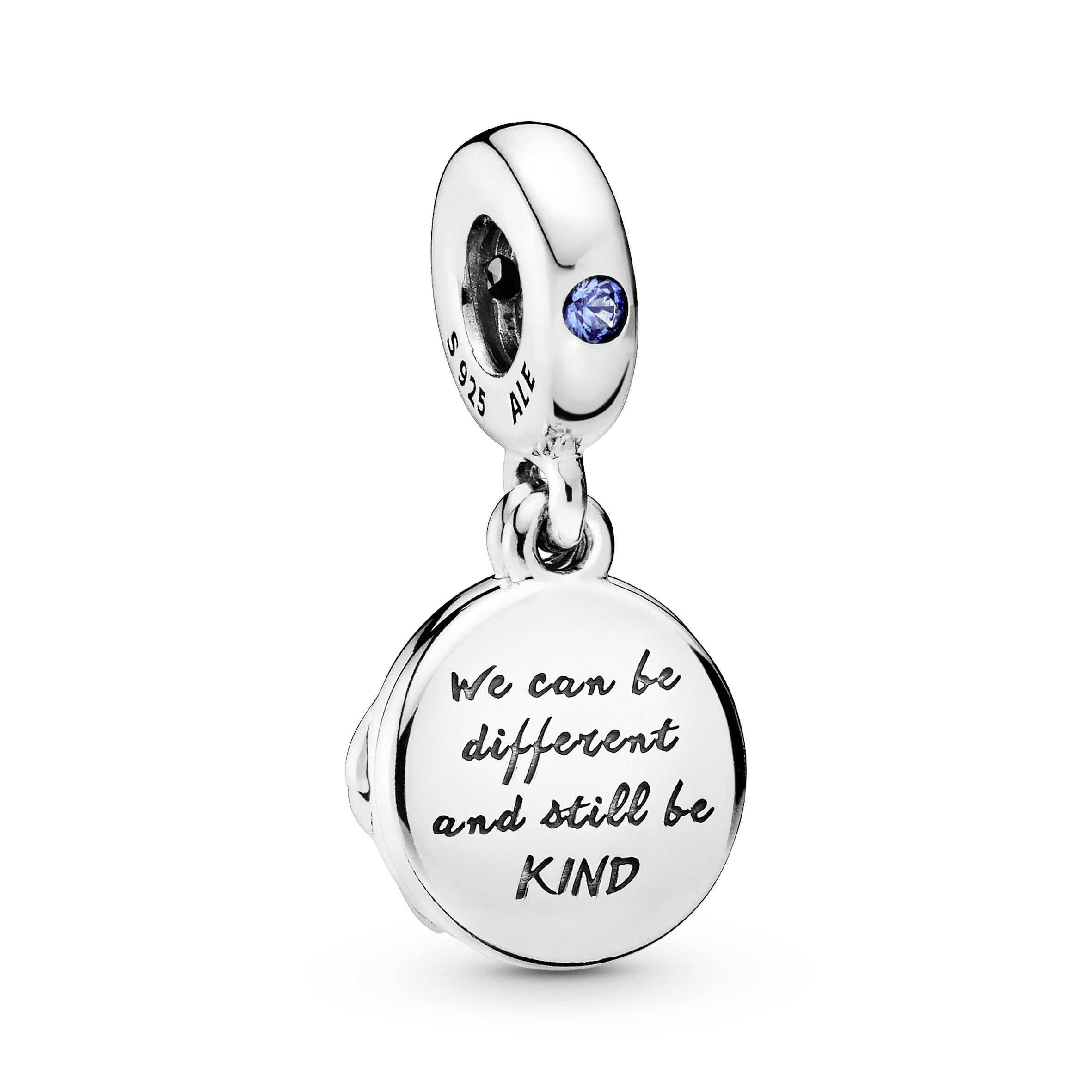 Fox and rabbit sterling silver dangle with moonlight blue crystal, clear cubic zirconia, white, blue and silvery glitter enamel