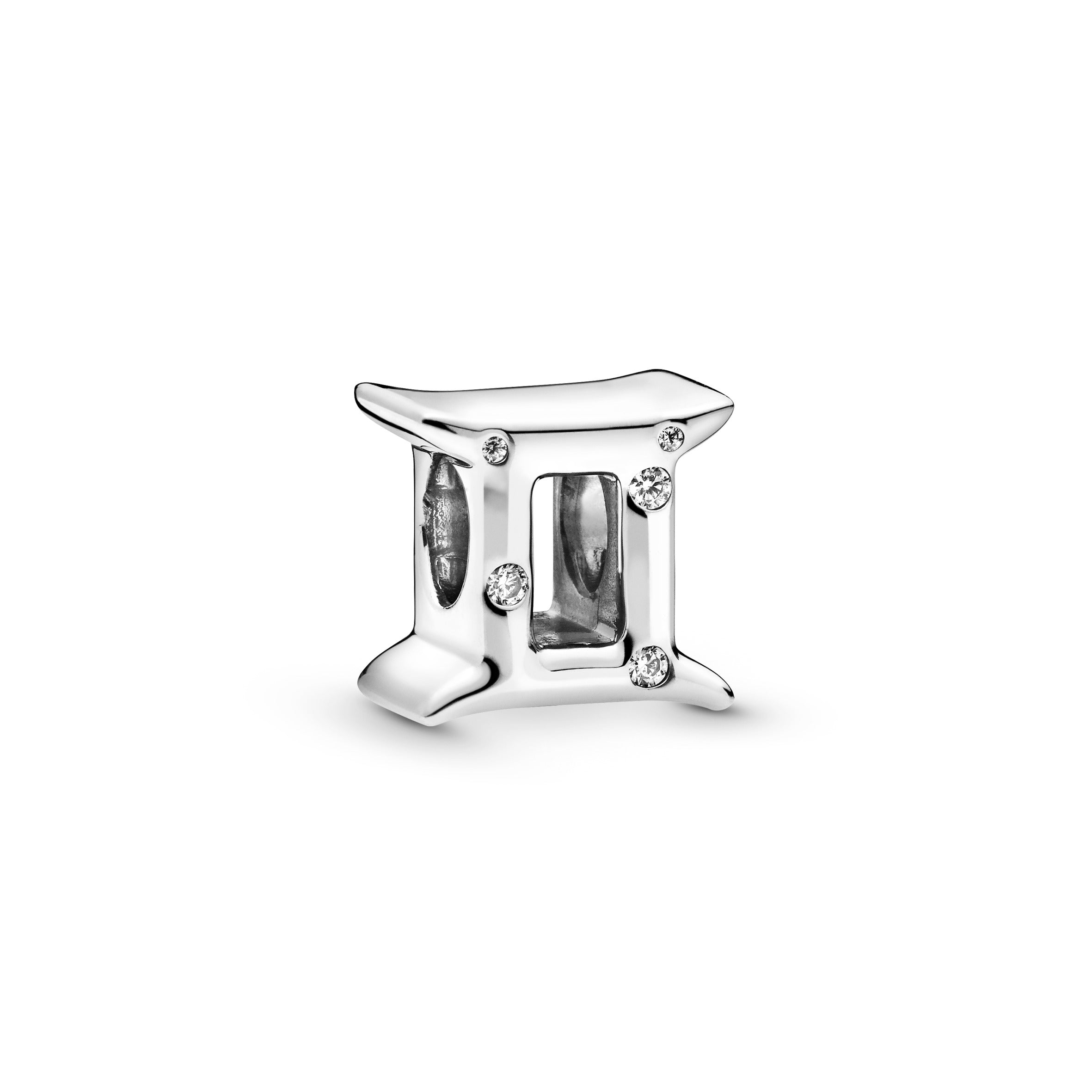 Gemini sterling silver charm with clear cubic zirconia