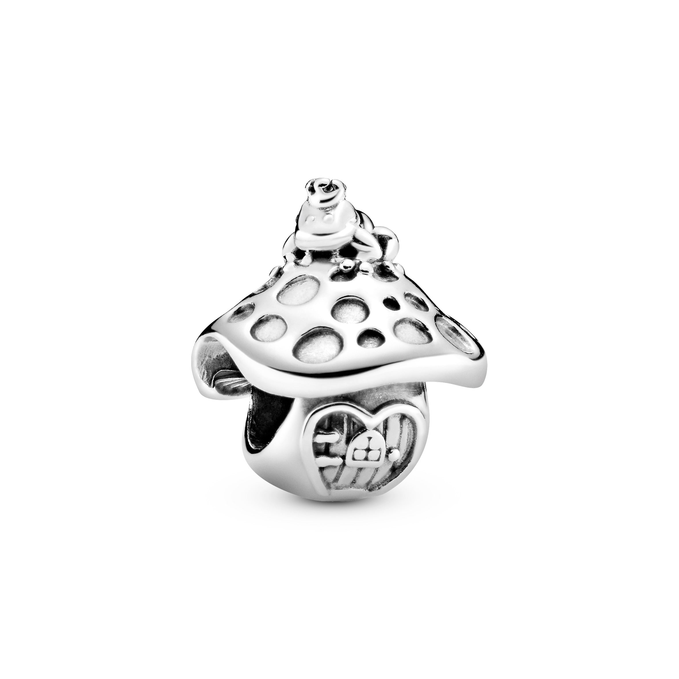 Mushroom and frog sterling silver charm