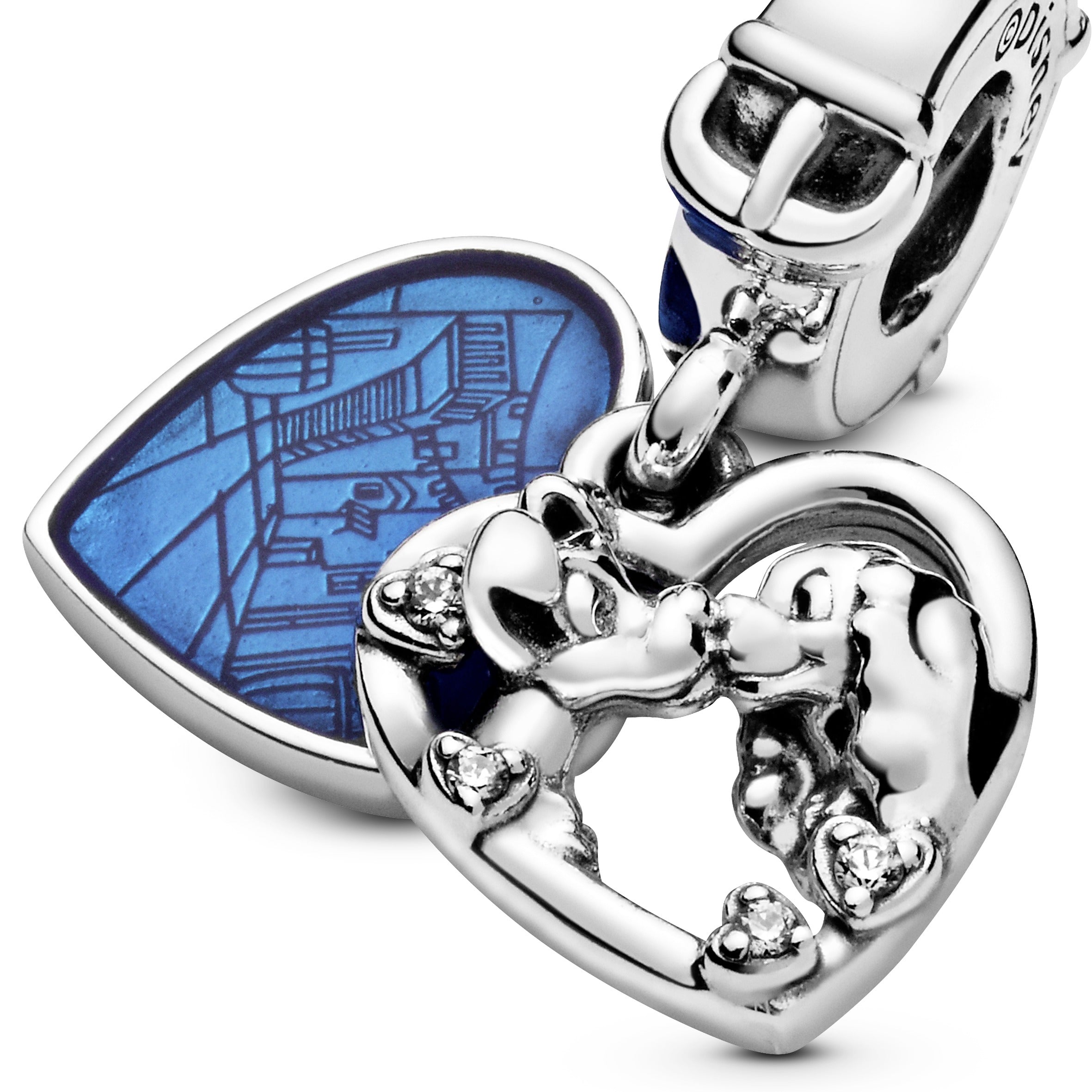 Disney Lady and the Tramp sterling silver dangle with clear cubic zirconia and shimmering blue enamel