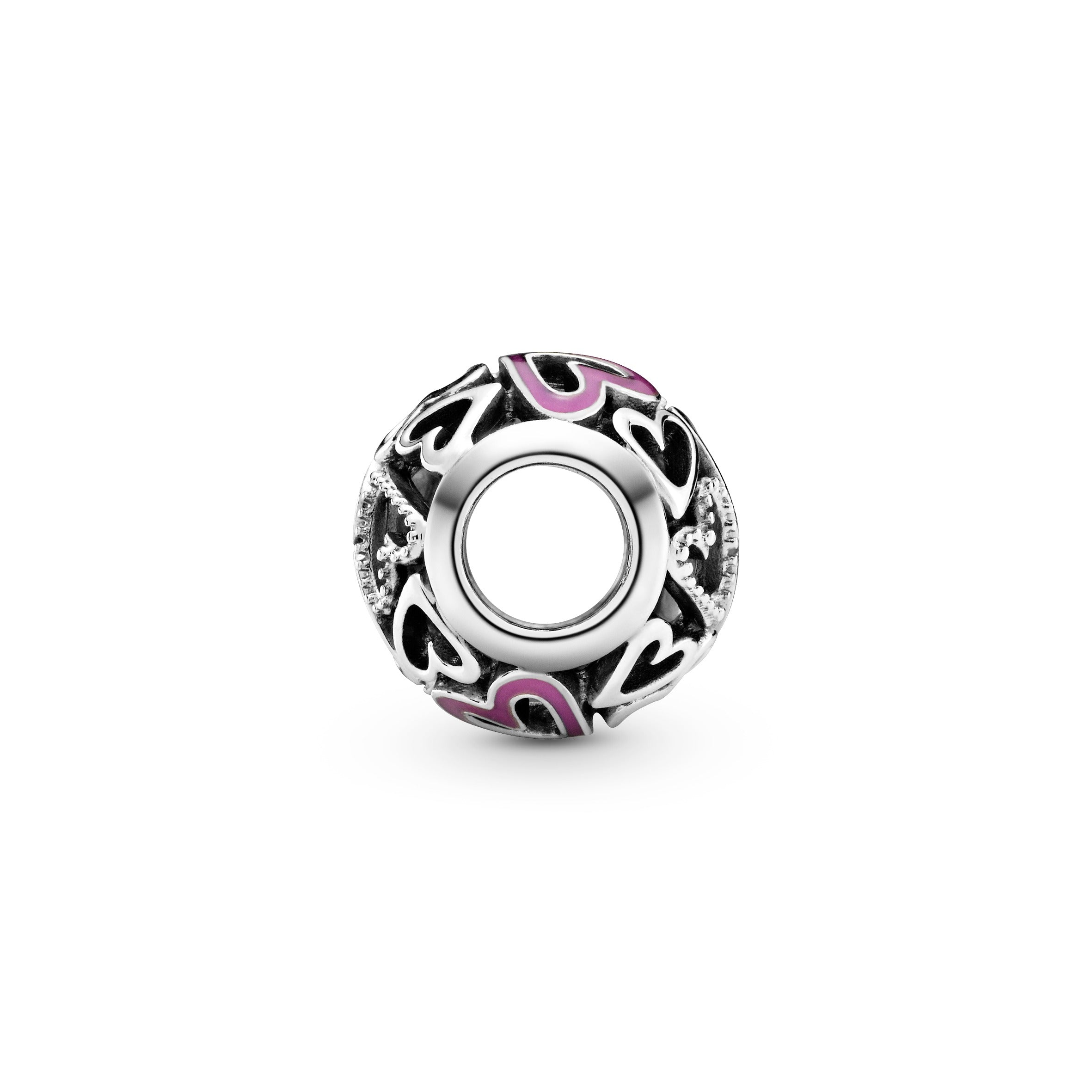 Hearts sterling silver charm with pink enamel