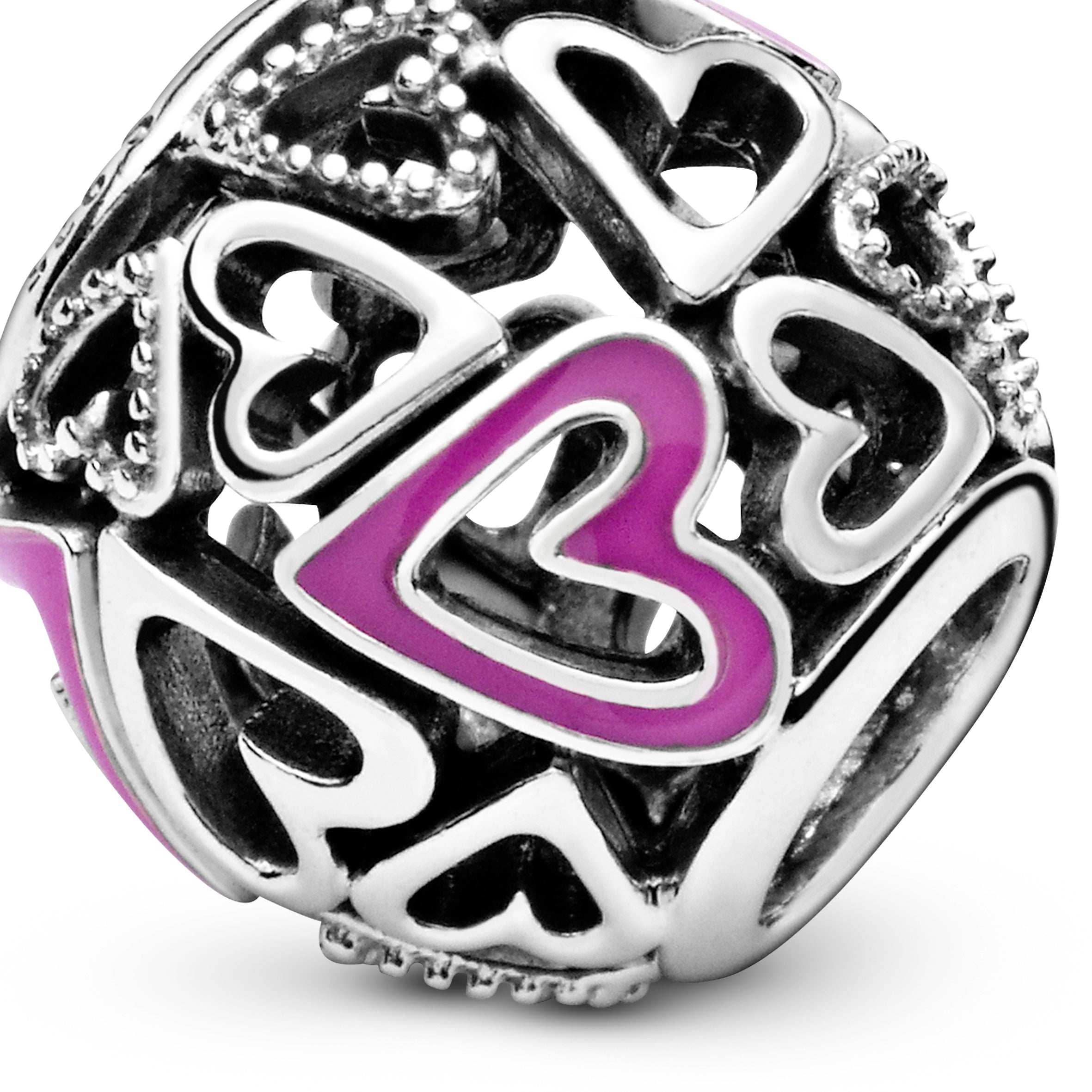 Hearts sterling silver charm with pink enamel