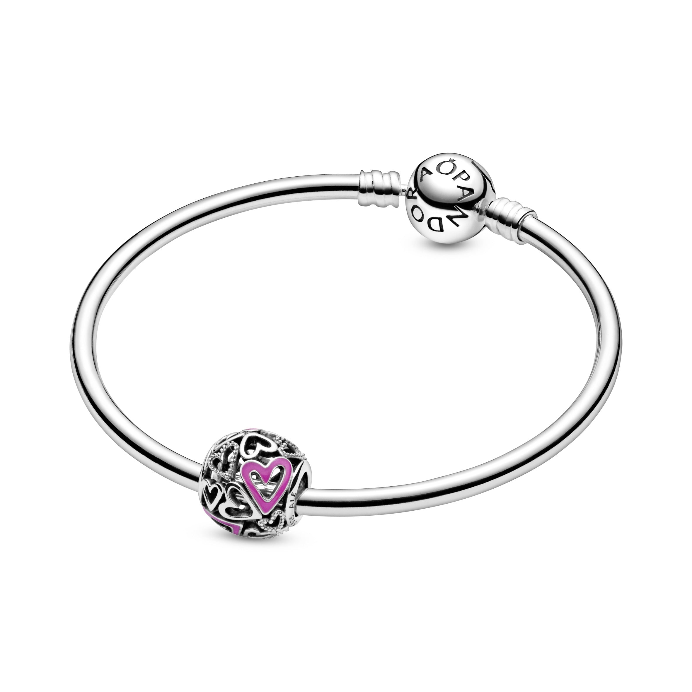 Hearts sterling silver charm with pink enamel