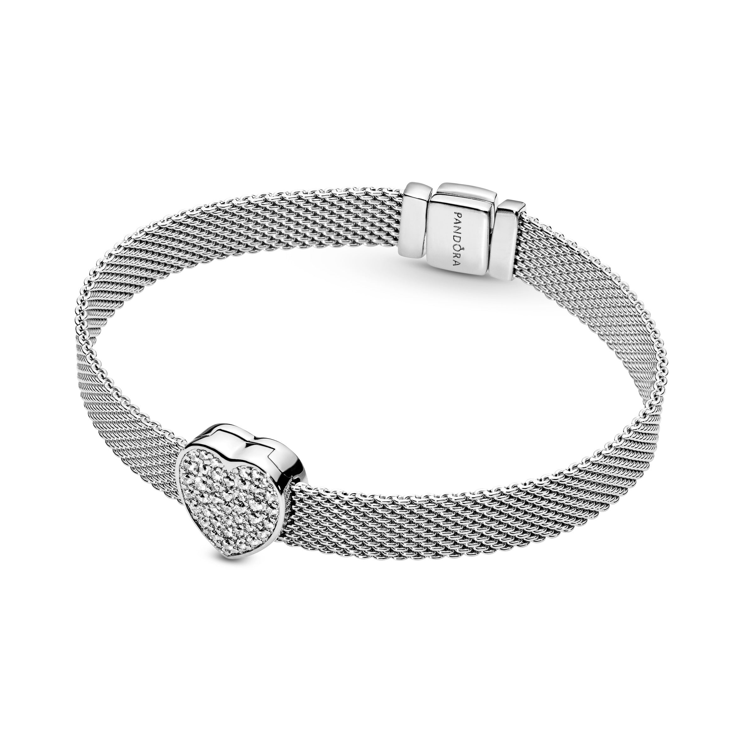 Heart sterling silver clip charm with clear cubic zirconia