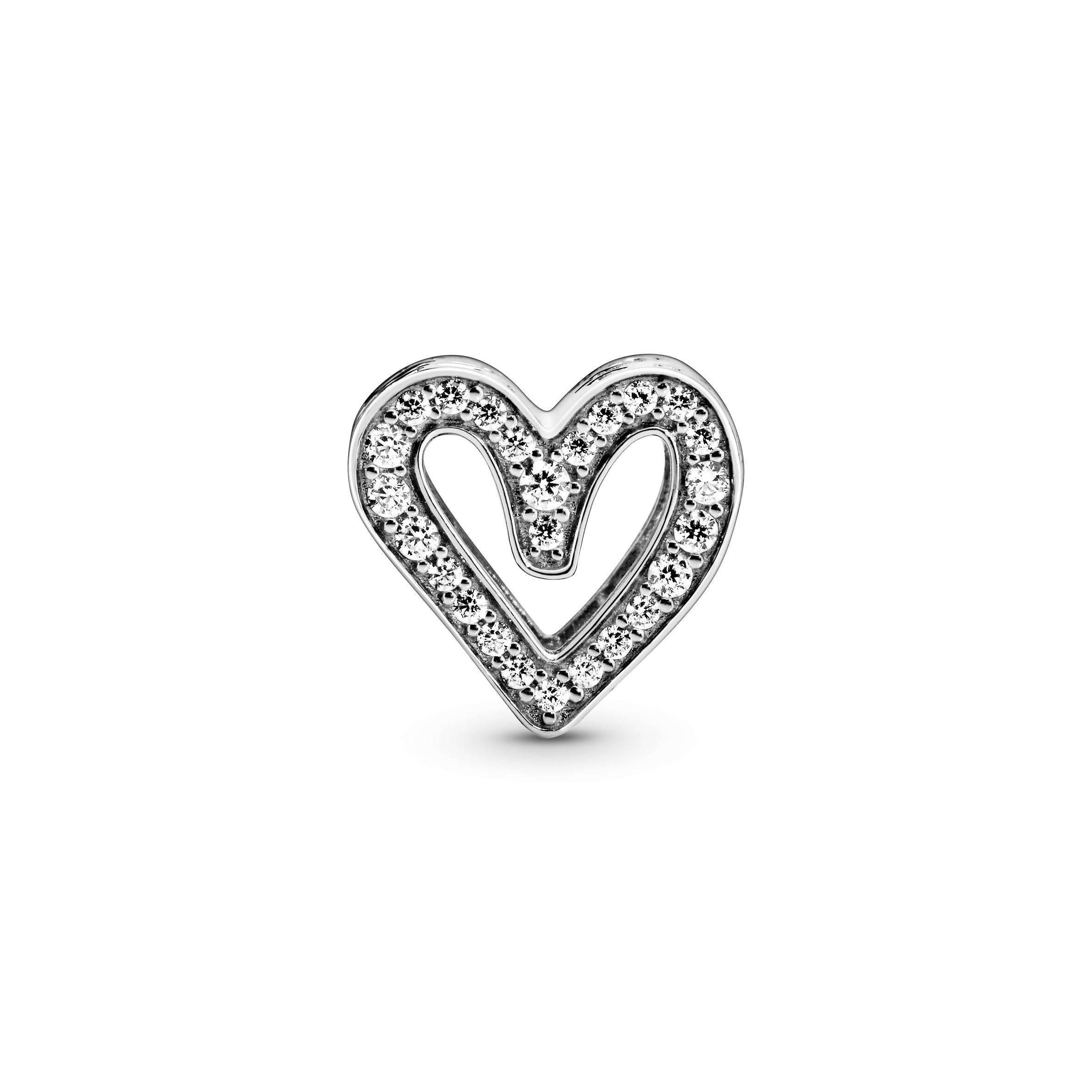 Heart sterling silver charm with clear cubic zirconia