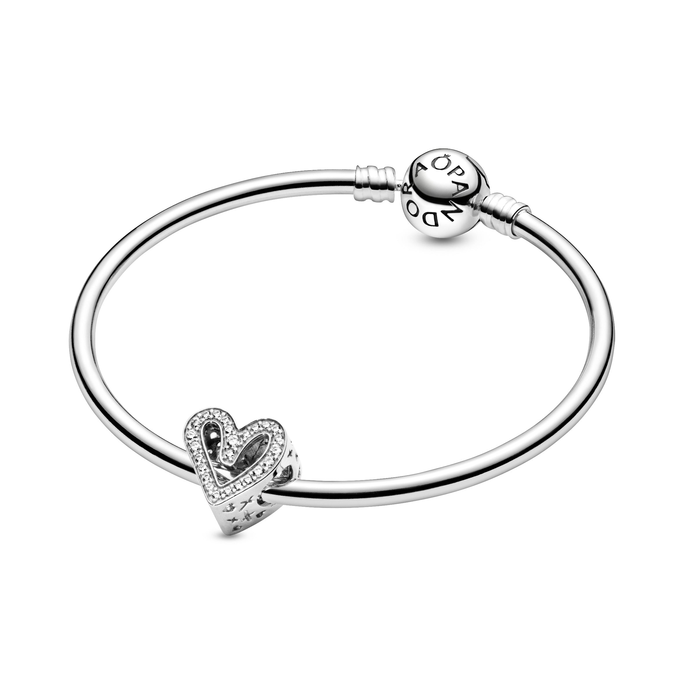 Heart sterling silver charm with clear cubic zirconia