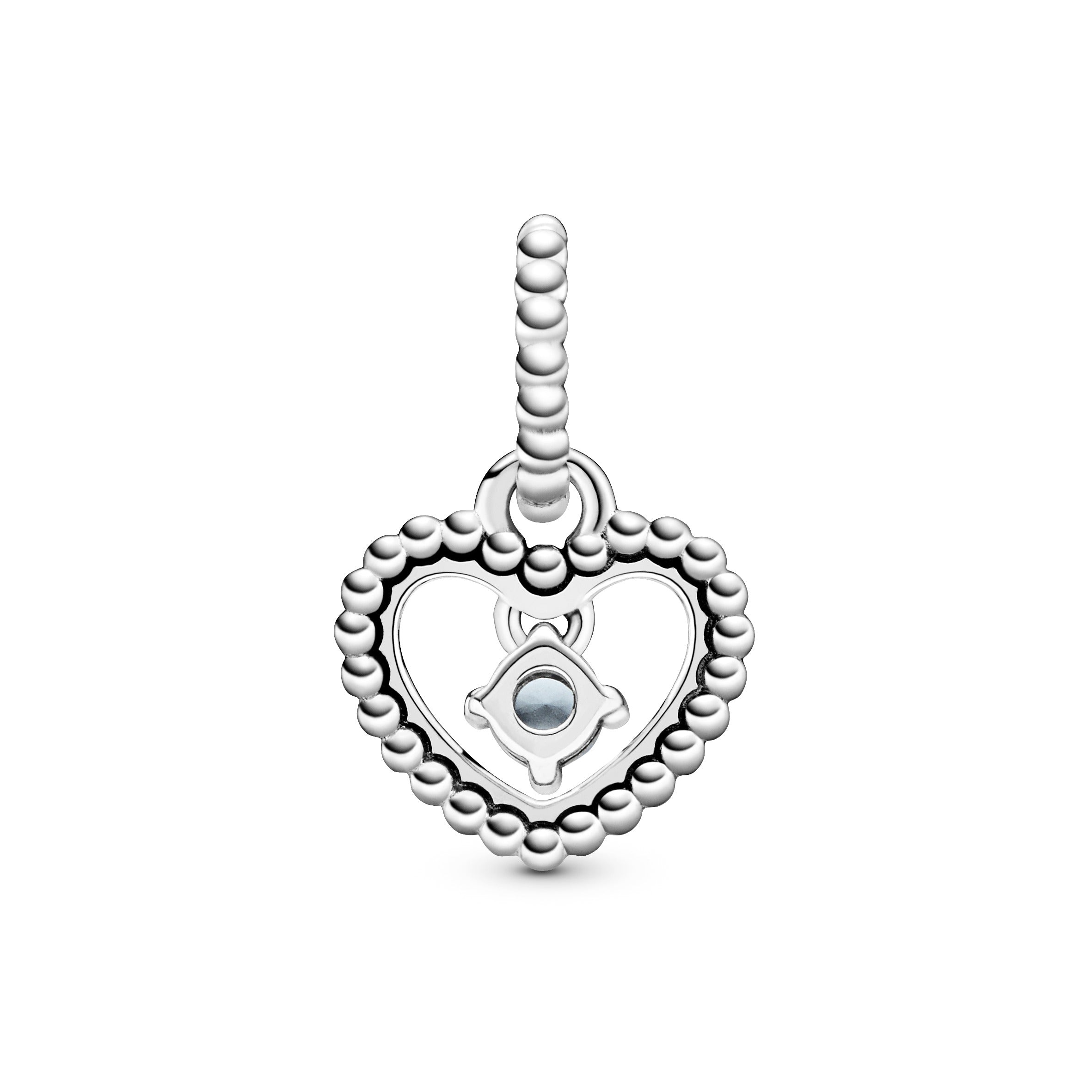 Heart sterling silver dangle with water blue crystal