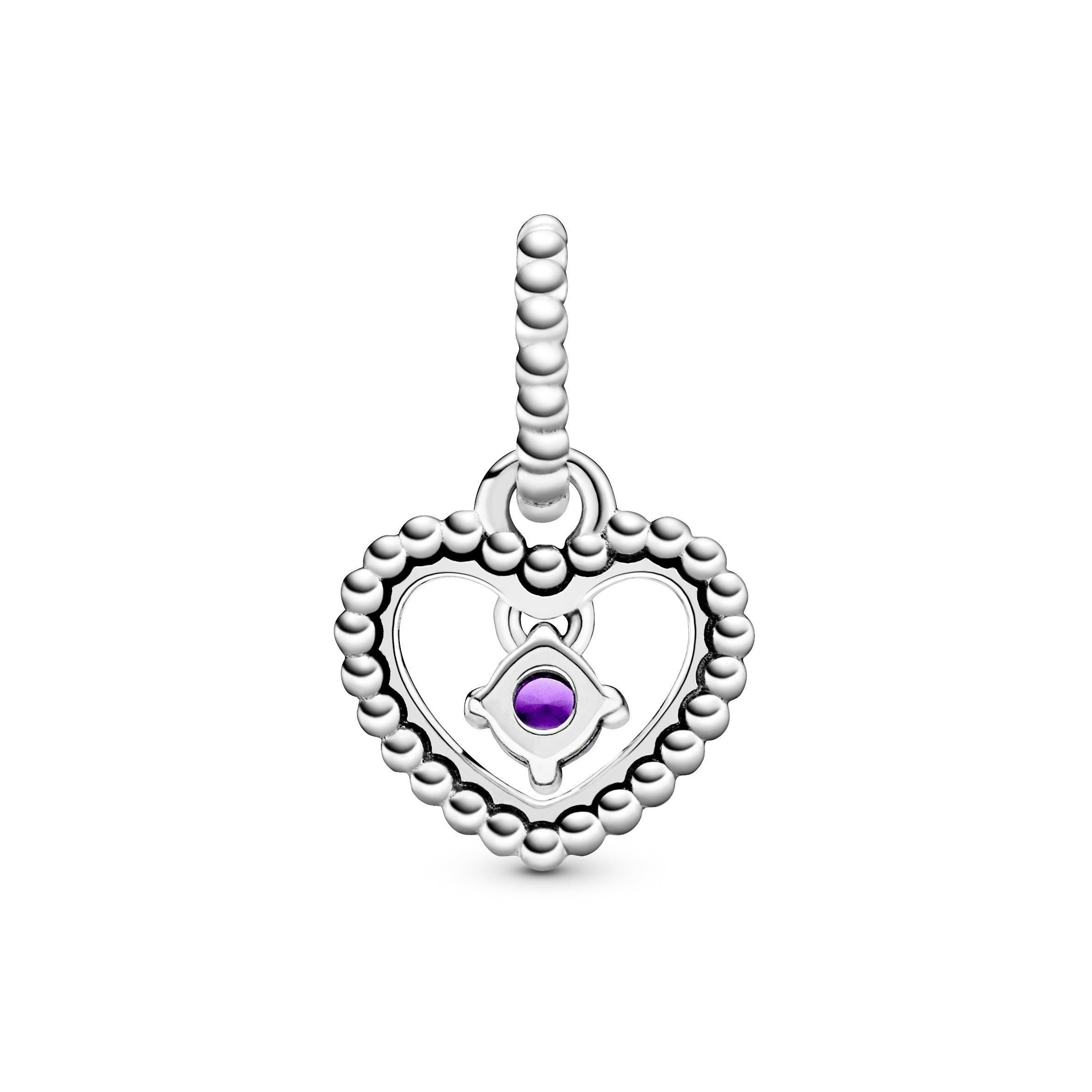 Heart sterling silver dangle with purple crystal
