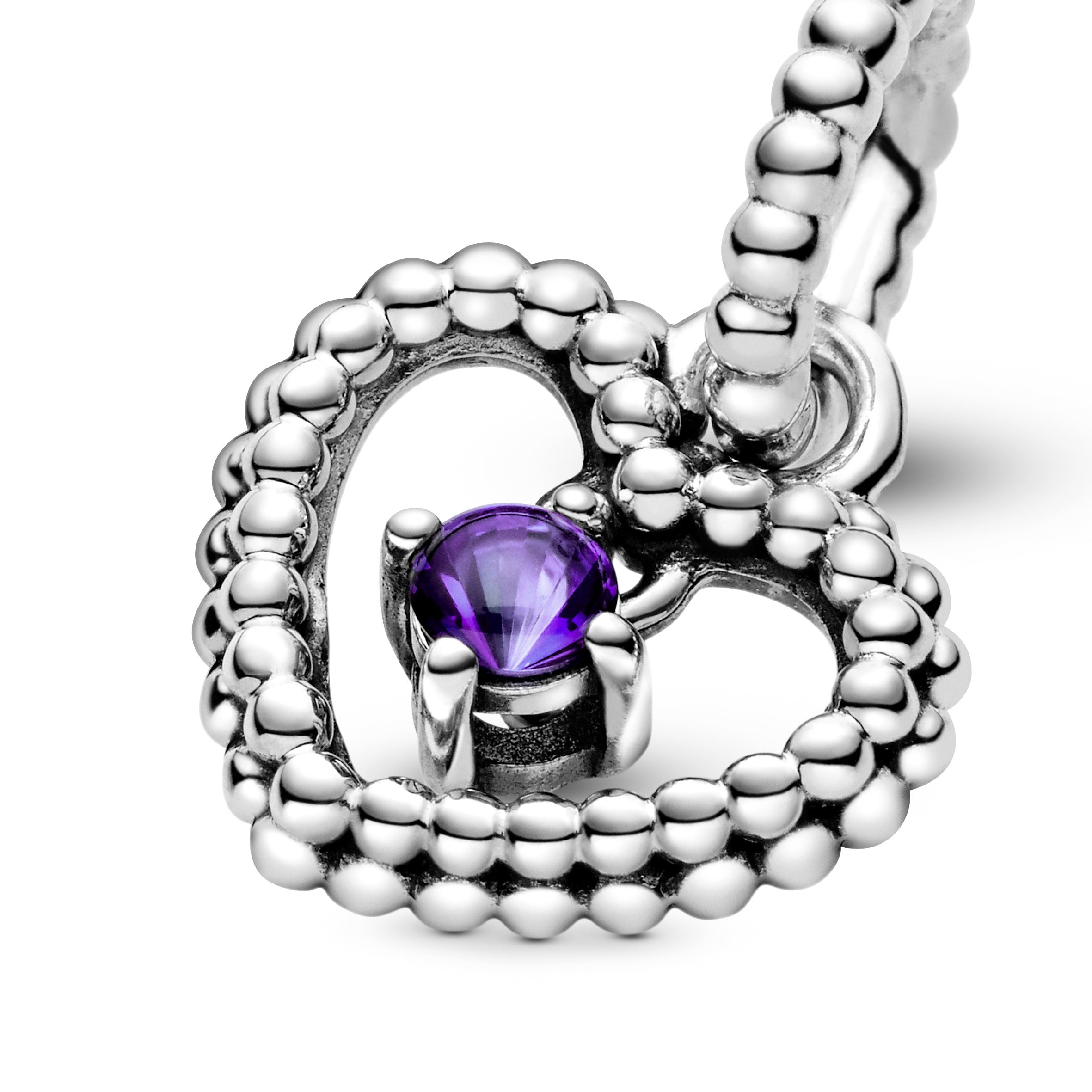 Heart sterling silver dangle with purple crystal