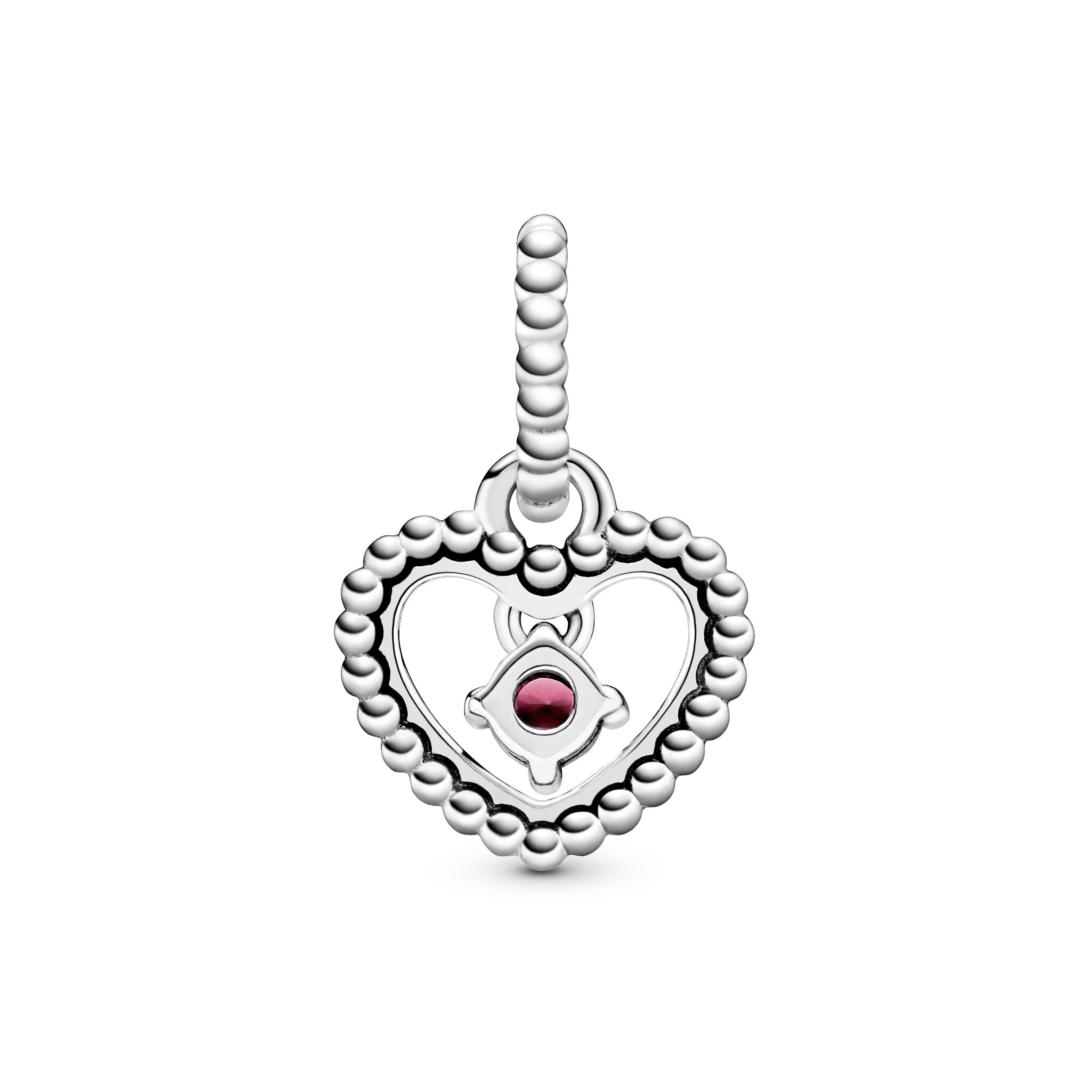 Heart sterling silver dangle with dark red crystal