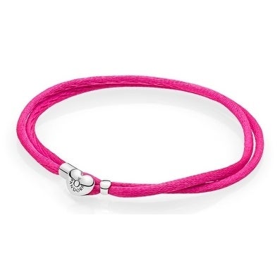 Silver double fabric cord bracelet, pink