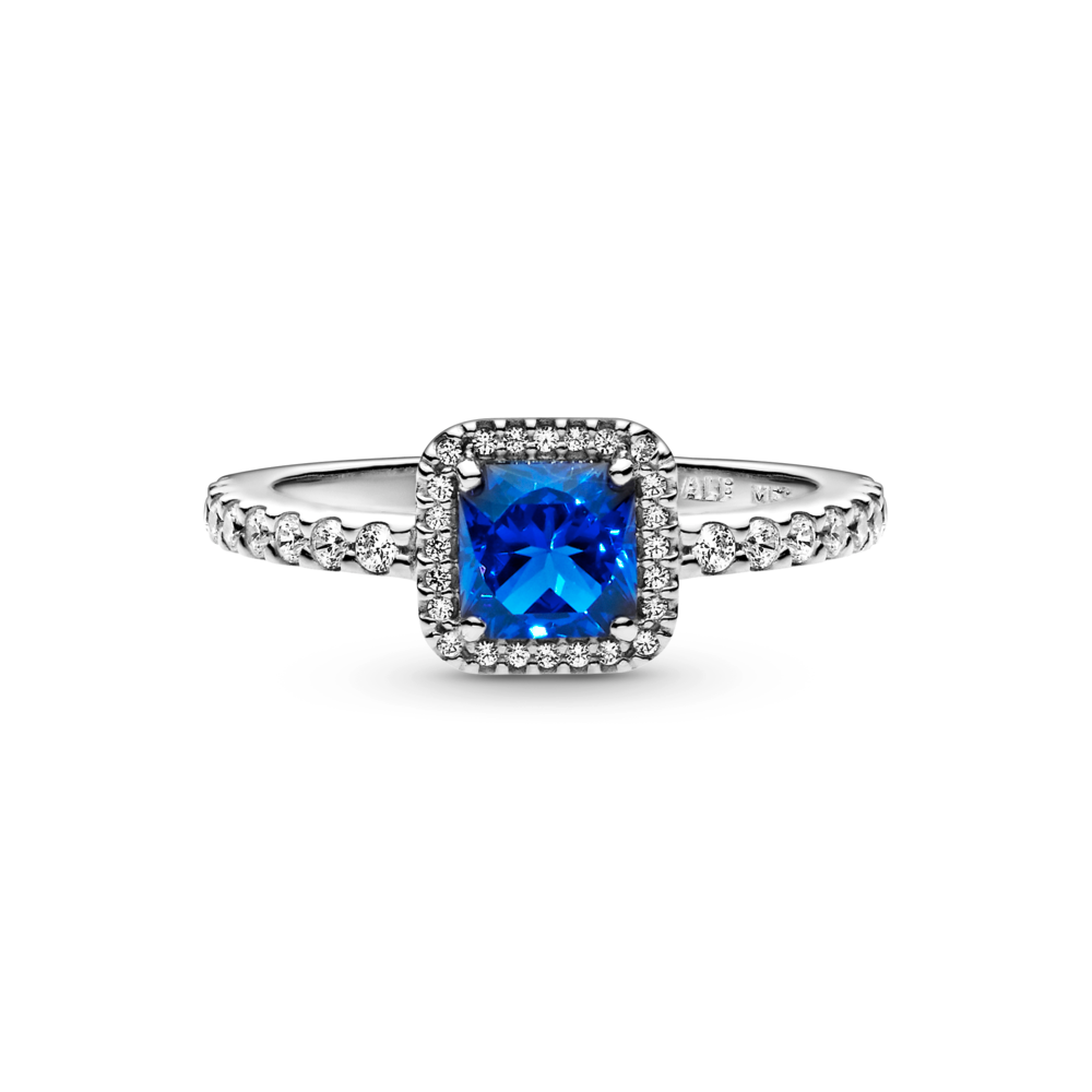 Blue Square Sparkle Halo Ring Pandora Jordan