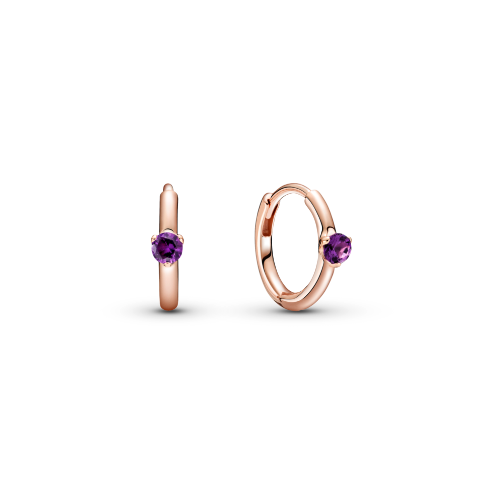 Purple Solitaire Huggie Hoop Earrings
