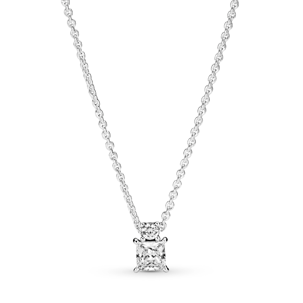 Sparkling Collier Round & Square Pendant Necklace