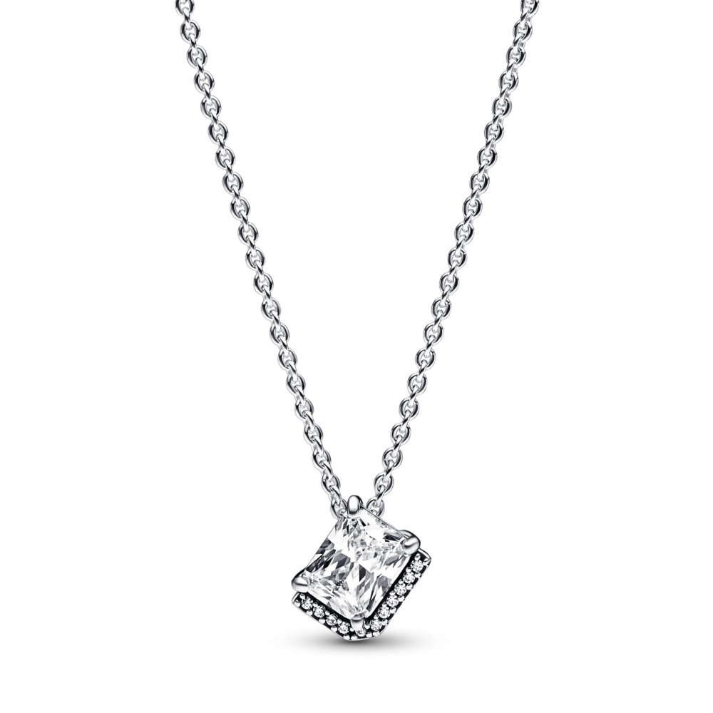Rectangular Sparkling Halo Collier Necklace