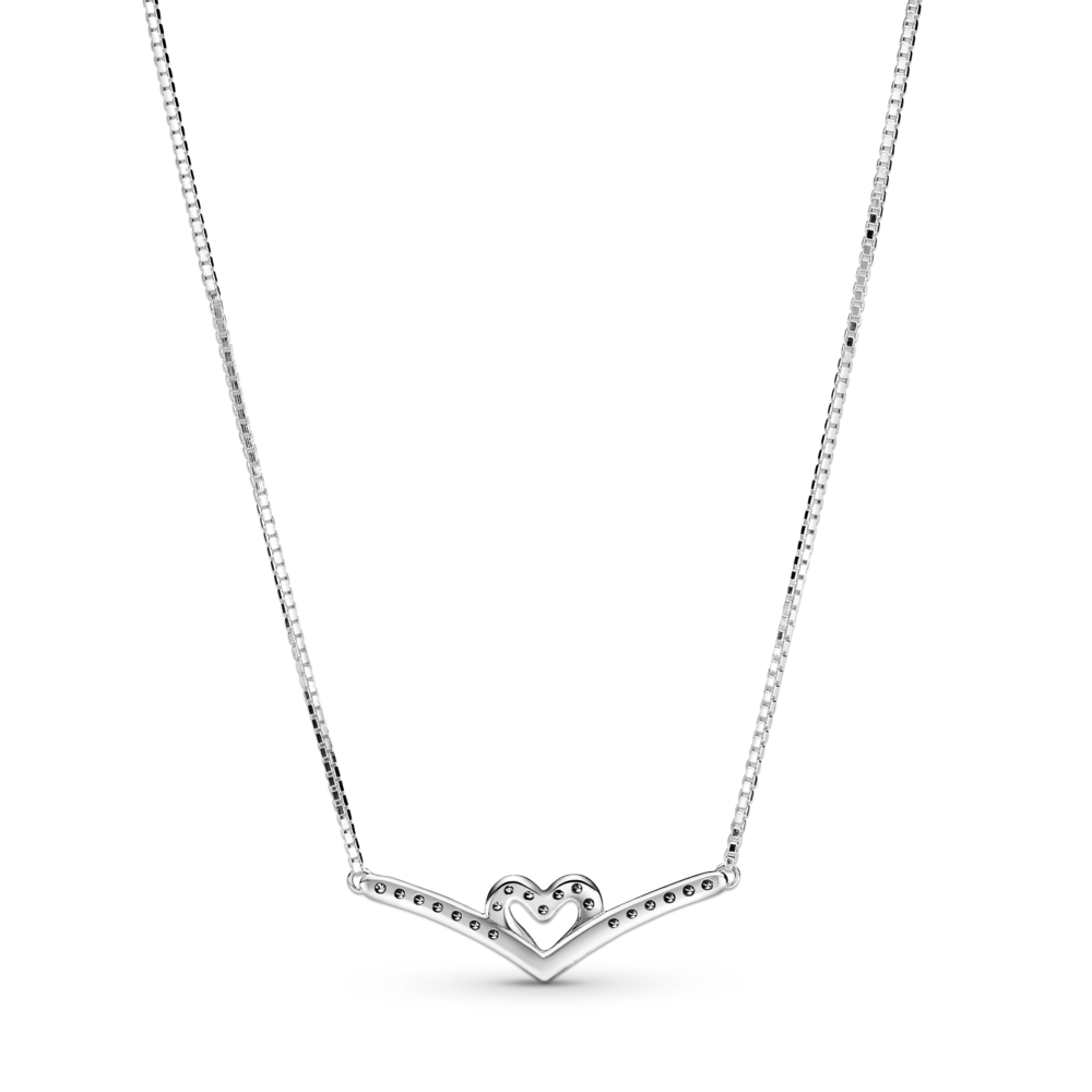 Sparkling Wishbone Heart Collier Necklace
