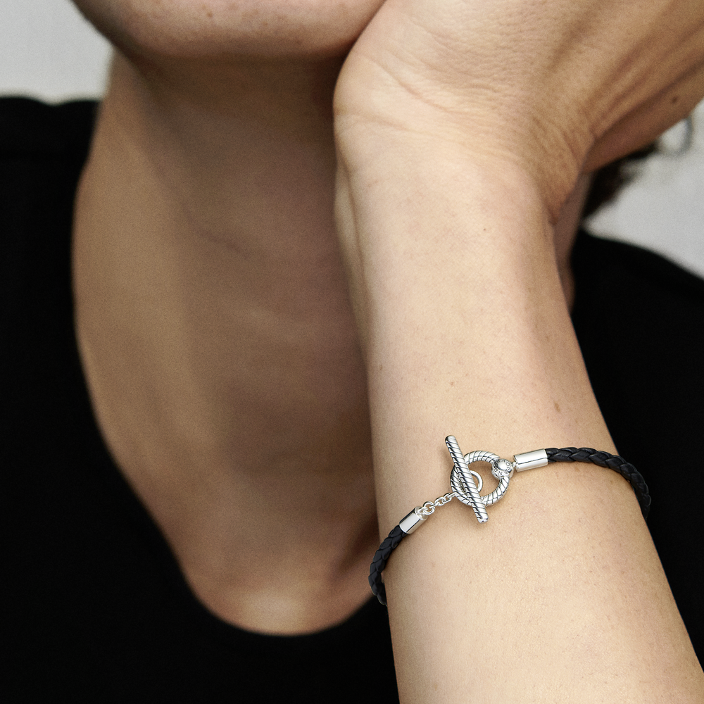 Pandora Moments Braided Leather T-bar Bracelet