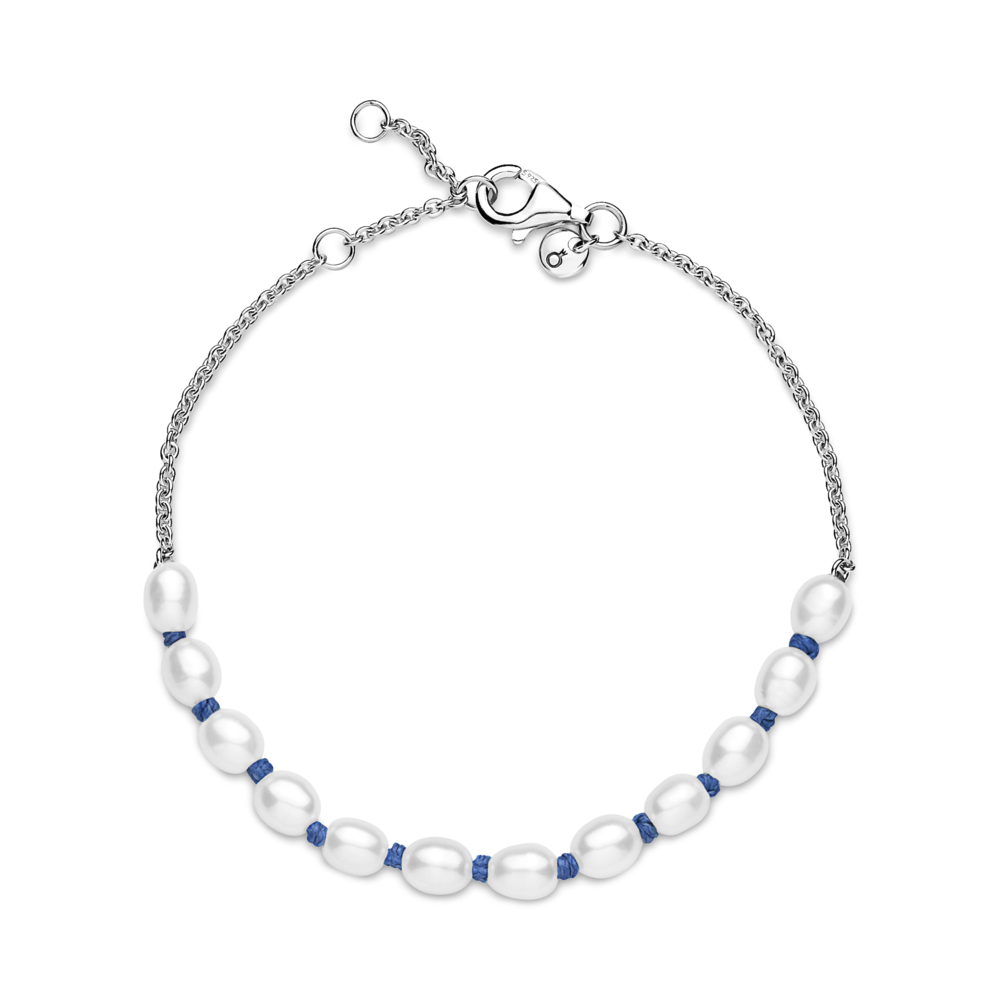 Freshwater Cultured Pearl Blue Cord Chain Bracelet