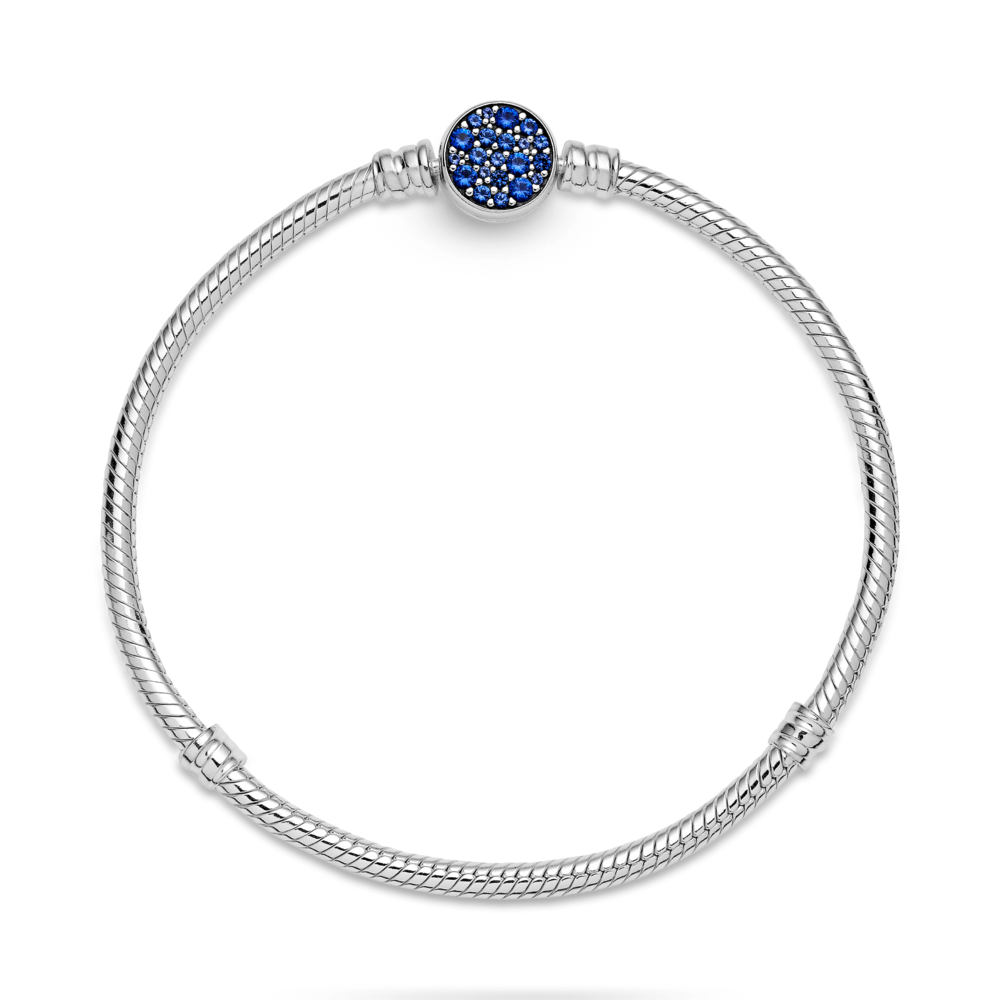Pandora Moments Sparkling Blue Disc Clasp Snake Chain Bracelet