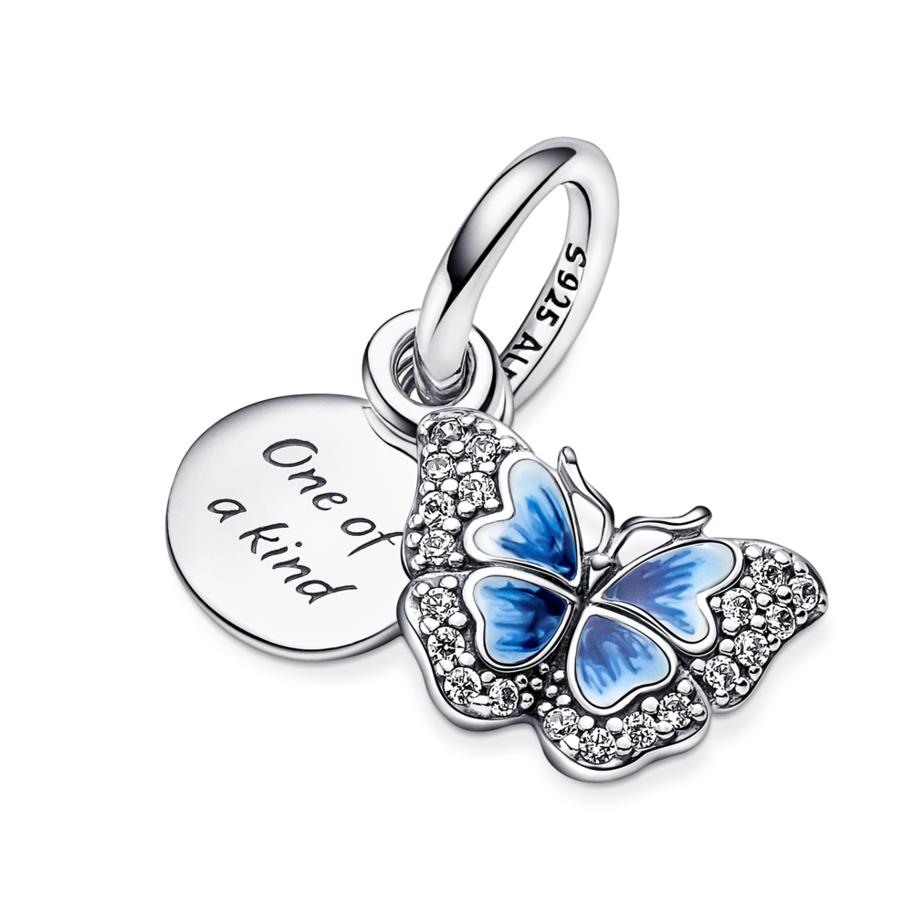 Blue Butterfly Quote Double Dangle Charm - Main Image