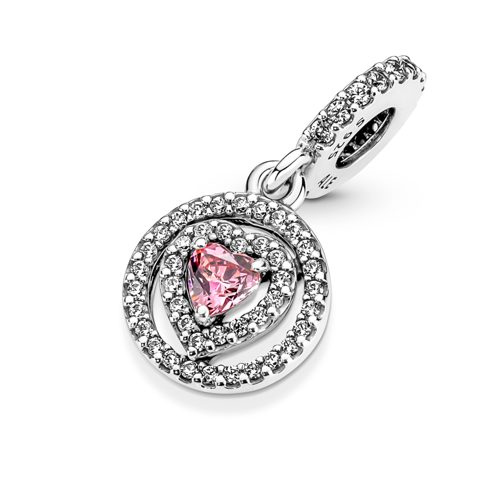 Sparkling Double Halo Heart Dangle Charm