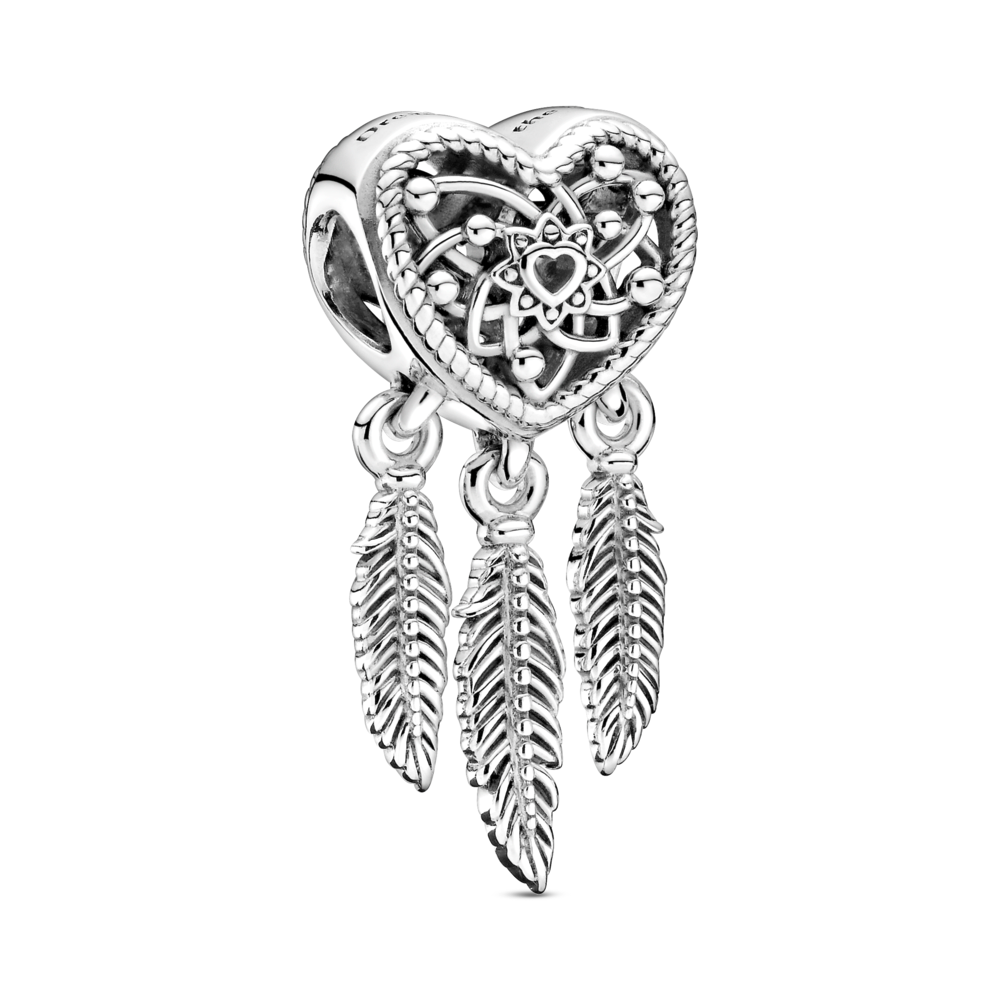 Openwork Heart Three Feathers Dreamcatcher Charm