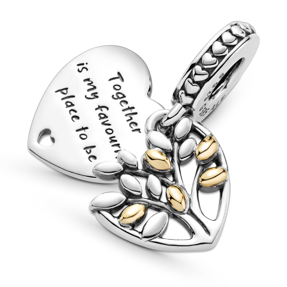 Two-Tone Family Tree Heart Dangle Charm