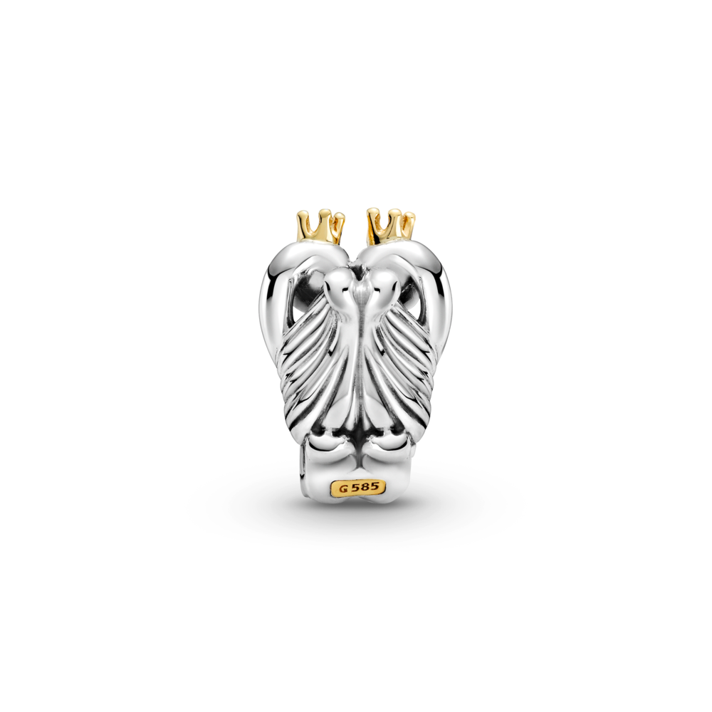 Two-tone Swans & Heart Charm