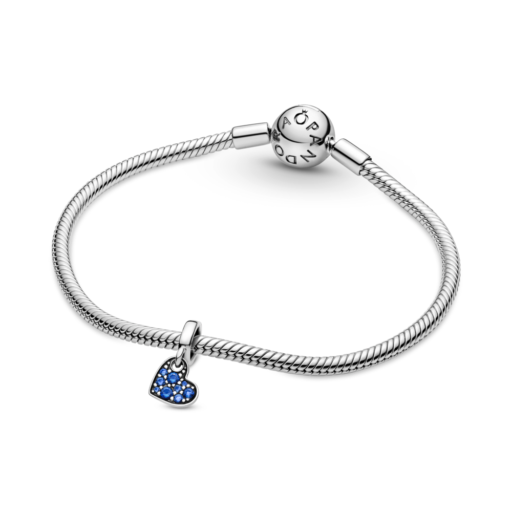 Stellar Blue Pavé Tilted Heart Dangle Charm
