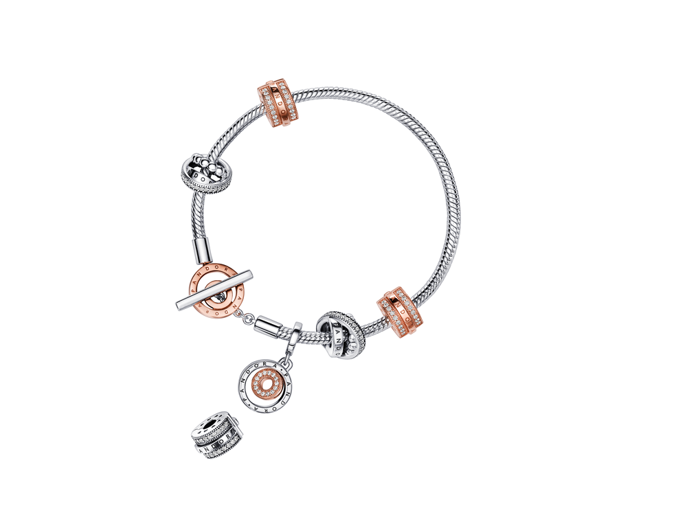 Pandora Moments Two-tone Logo Circles Dangle Charm