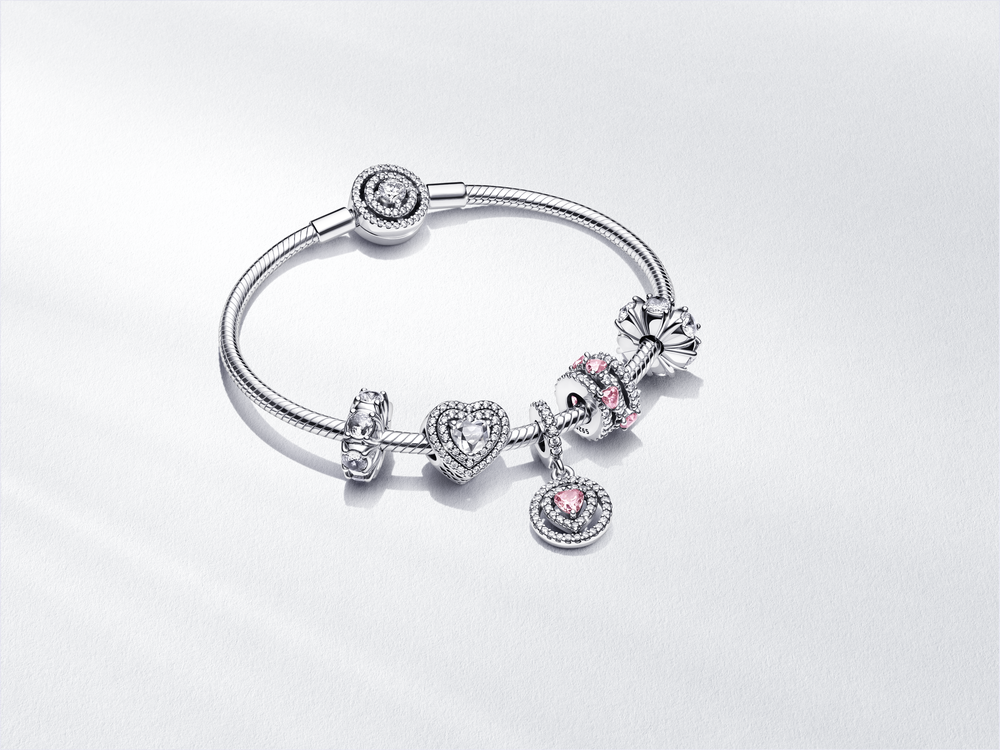 Sparkling Double Halo Heart Dangle Charm