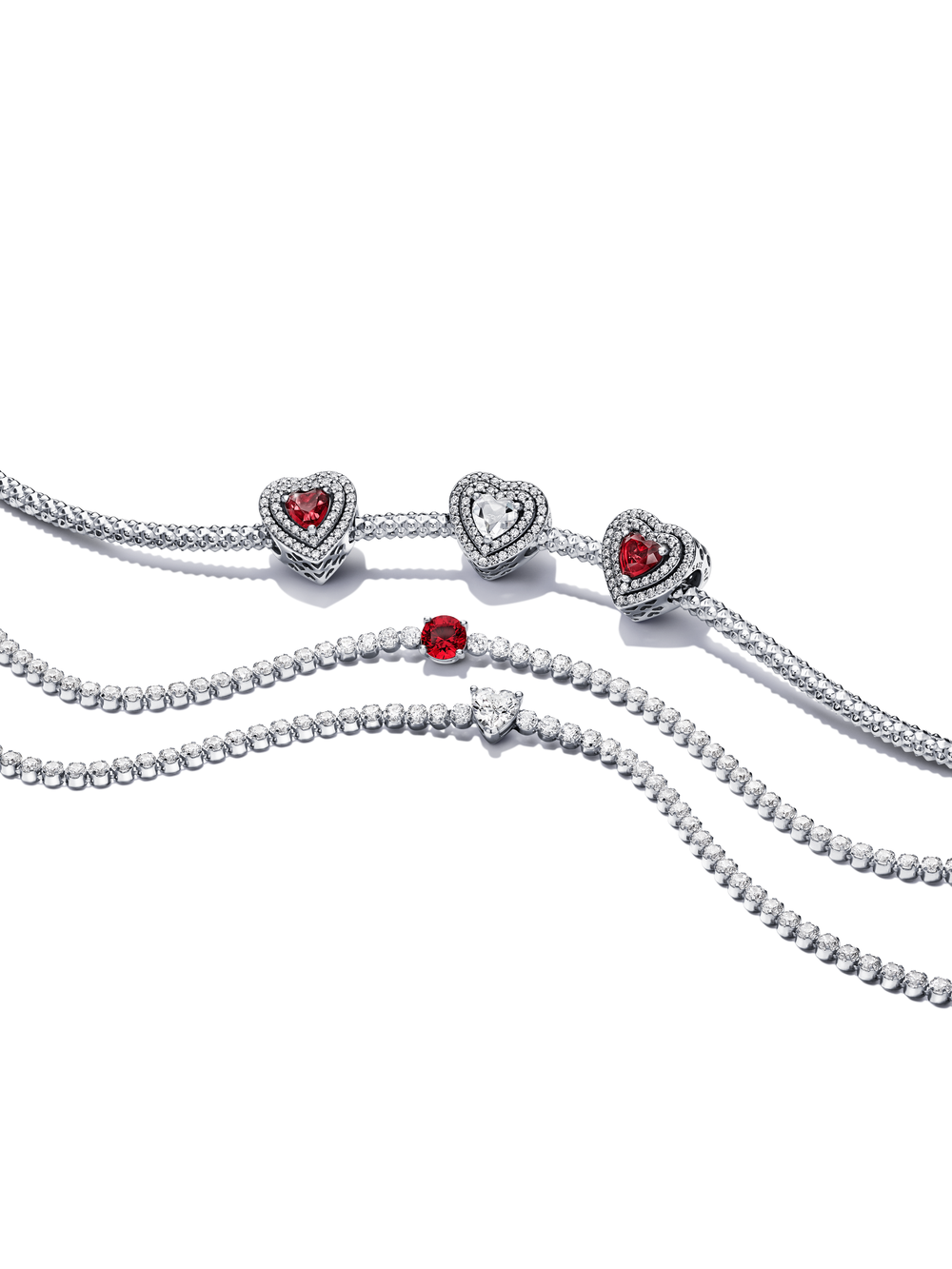 Red Sparkling Round Pavé Tennis Bracelet