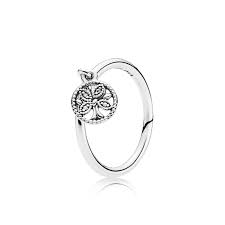 Familt tree silver ring with clear cubic zirconia