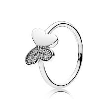 Butterfly silver ring with clear cubic zirconia