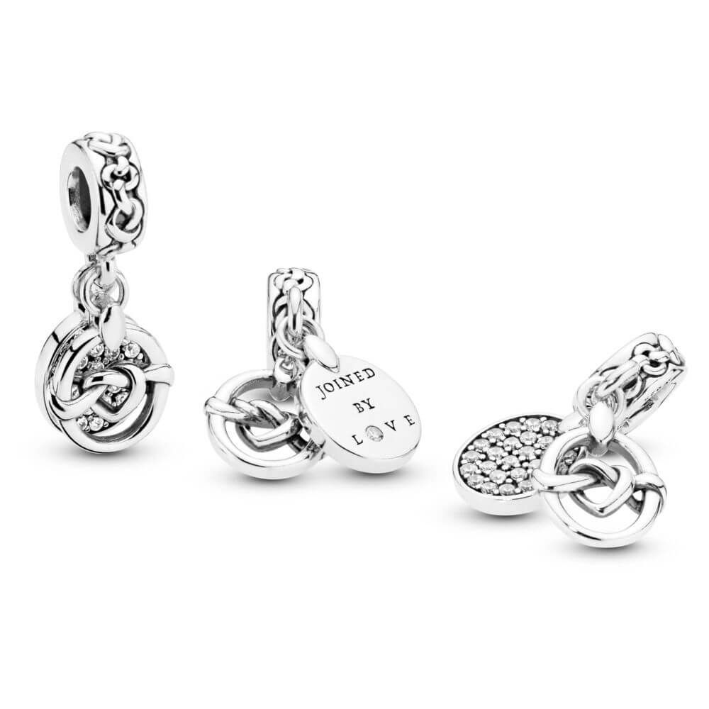 Knotted hearts silver dangle with clear cubic zirconia
