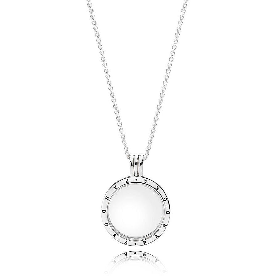 Medium PANDORA floating locket silver pendant and necklace
