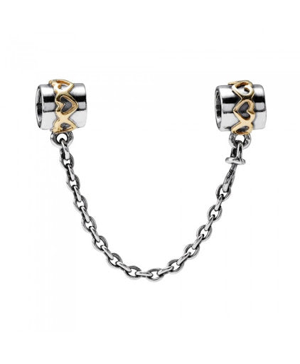 Hearts silver safety chain with 14k